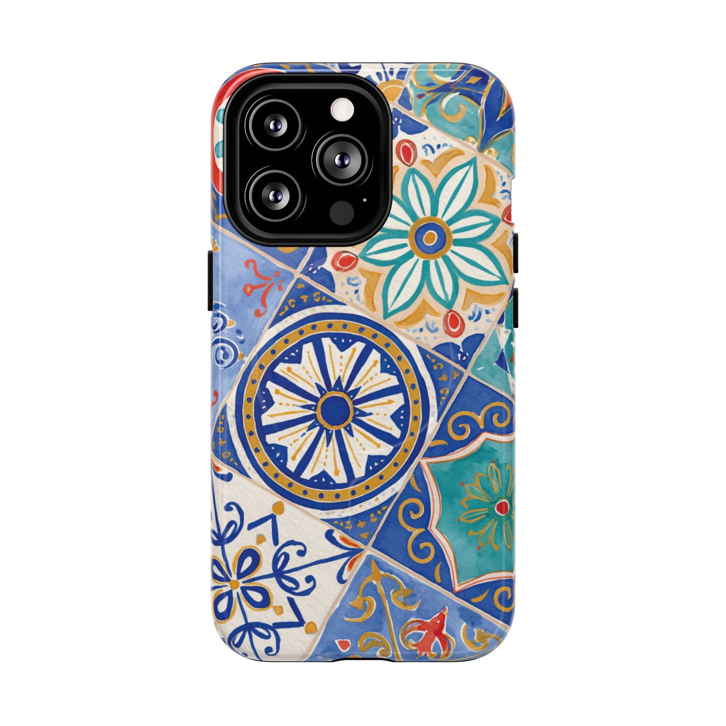 Mediterranean Tile Magnetic Phone Case — Blue Floral Mosaic Tough Case