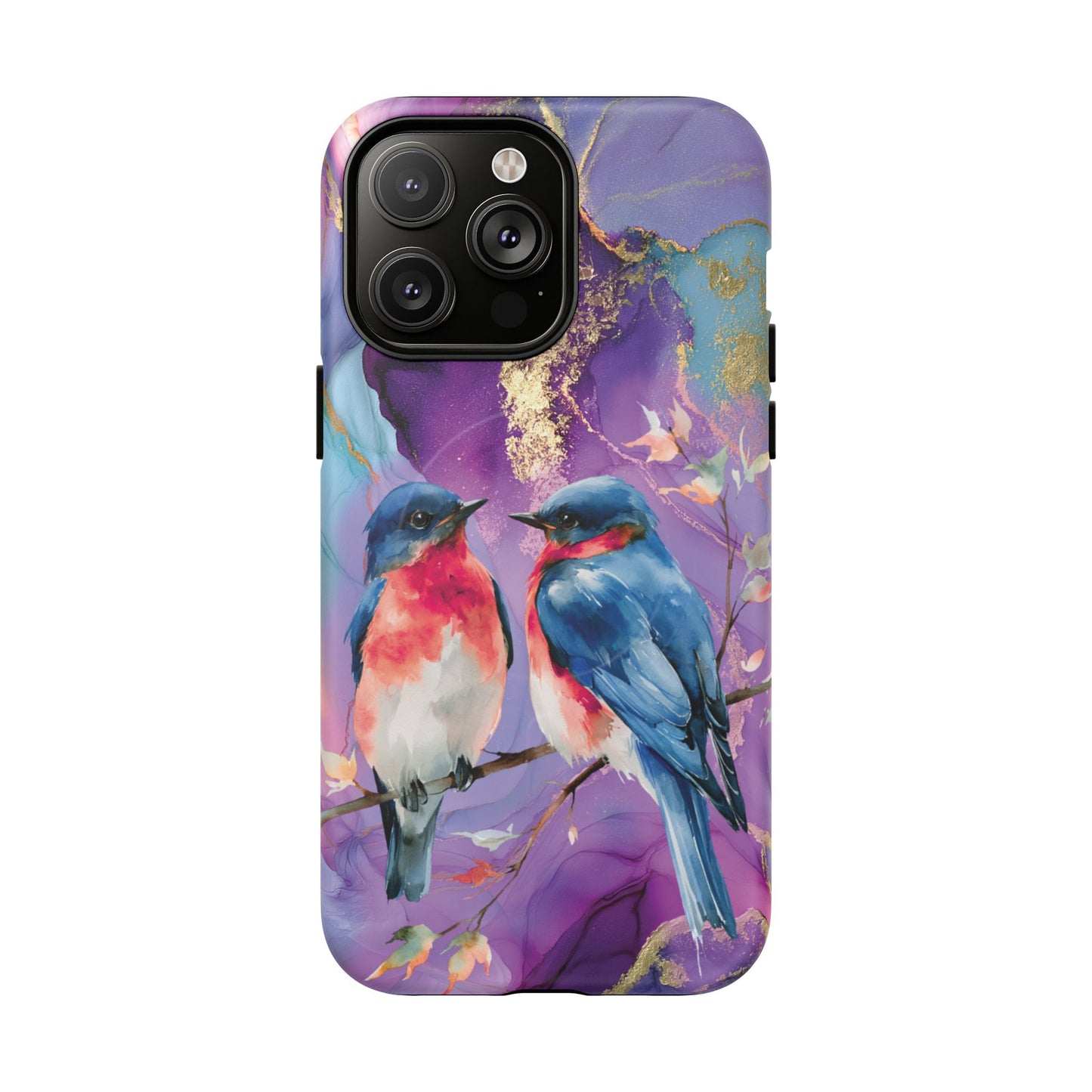 Bird Pair Tough Magnetic Phone Case — Purple Watercolor Floral Design