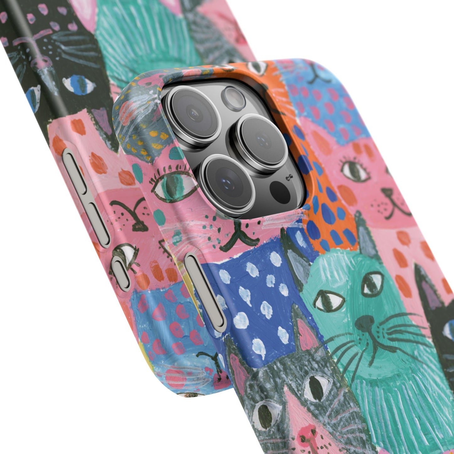 Colorful Cat Pattern Phone Case – Cute Multicolor Kitty Snap Case