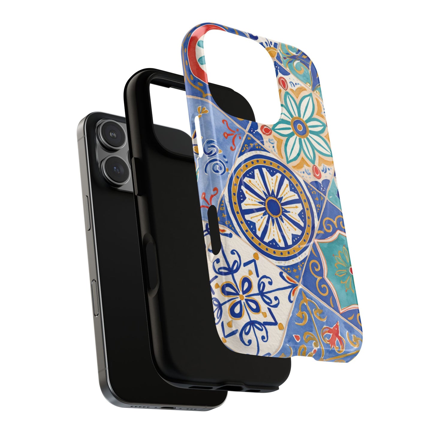 Mediterranean Tile Magnetic Phone Case — Blue Floral Mosaic Tough Case