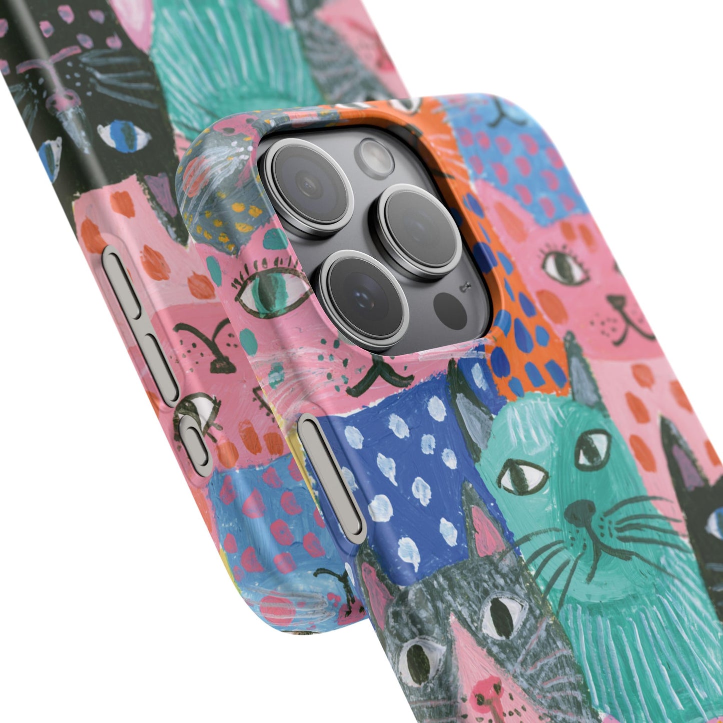 Colorful Cat Pattern Phone Case – Cute Multicolor Kitty Snap Case