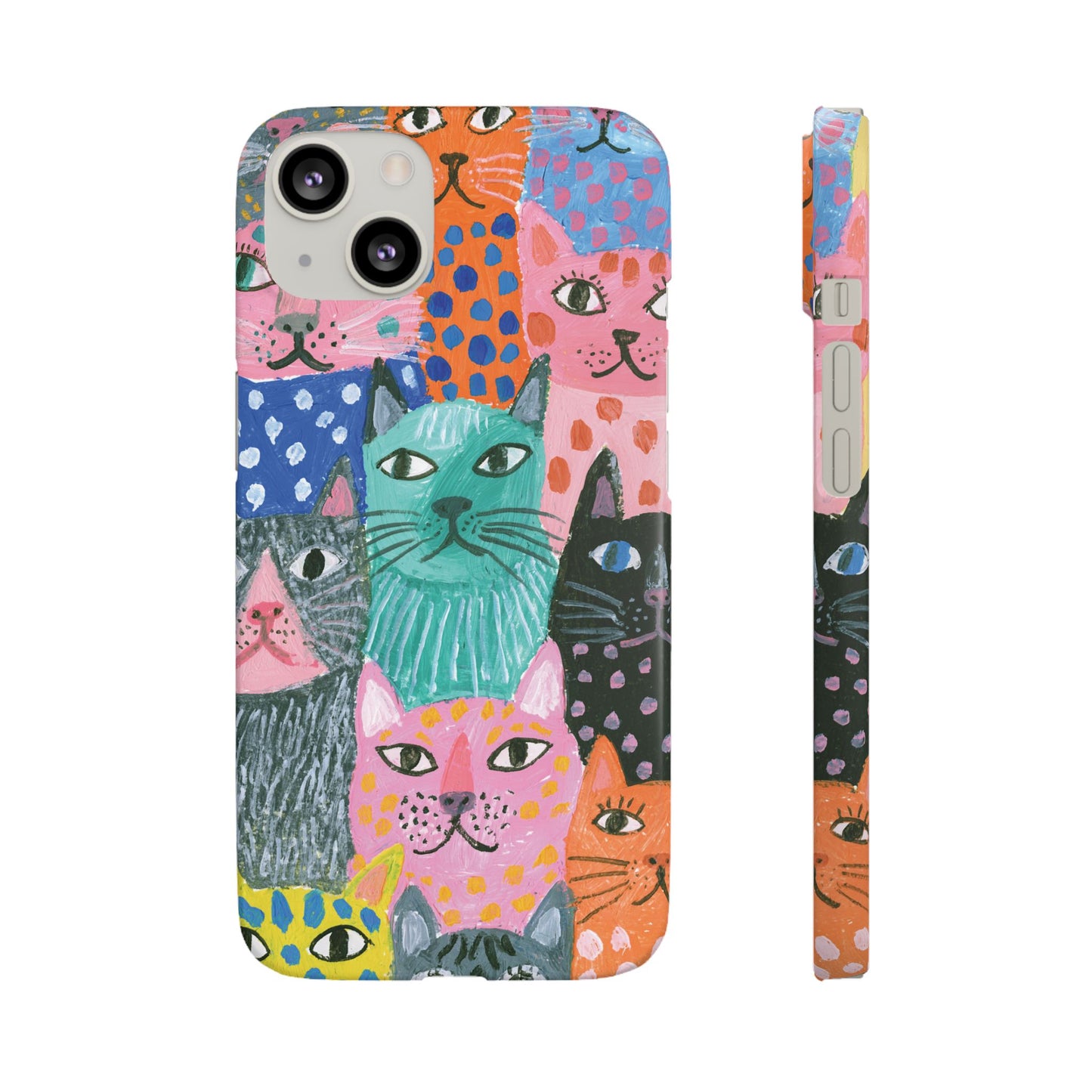 Colorful Cat Pattern Phone Case – Cute Multicolor Kitty Snap Case