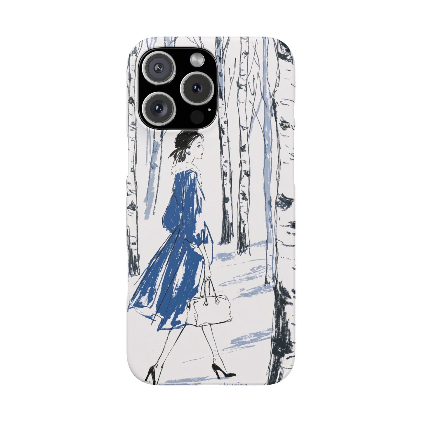 Birch Walk Phone Case — Stylish Blue Winter Illustration Snap Case