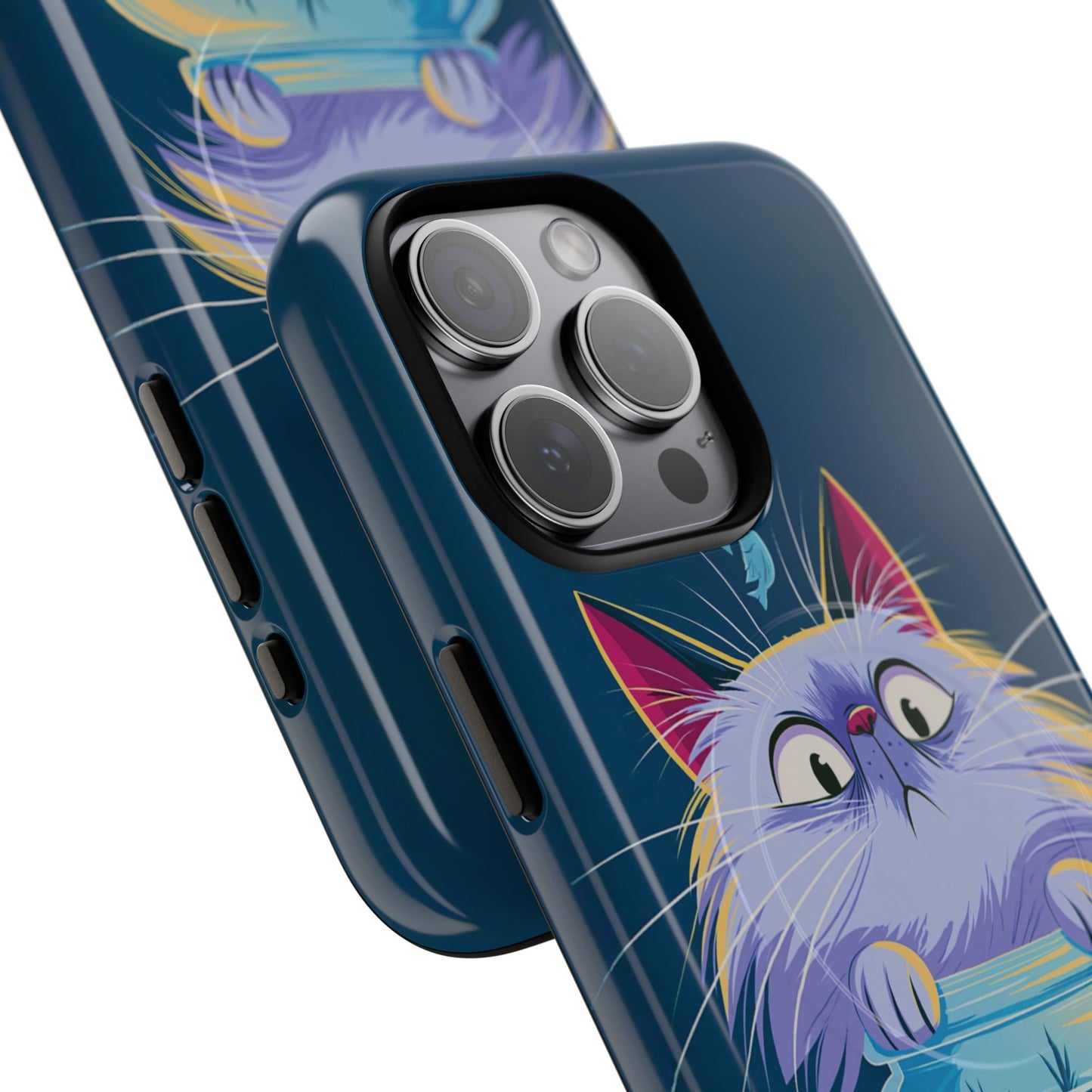 Magnetic Tough Phone Case — Playful Cat & Goldfish Illustration