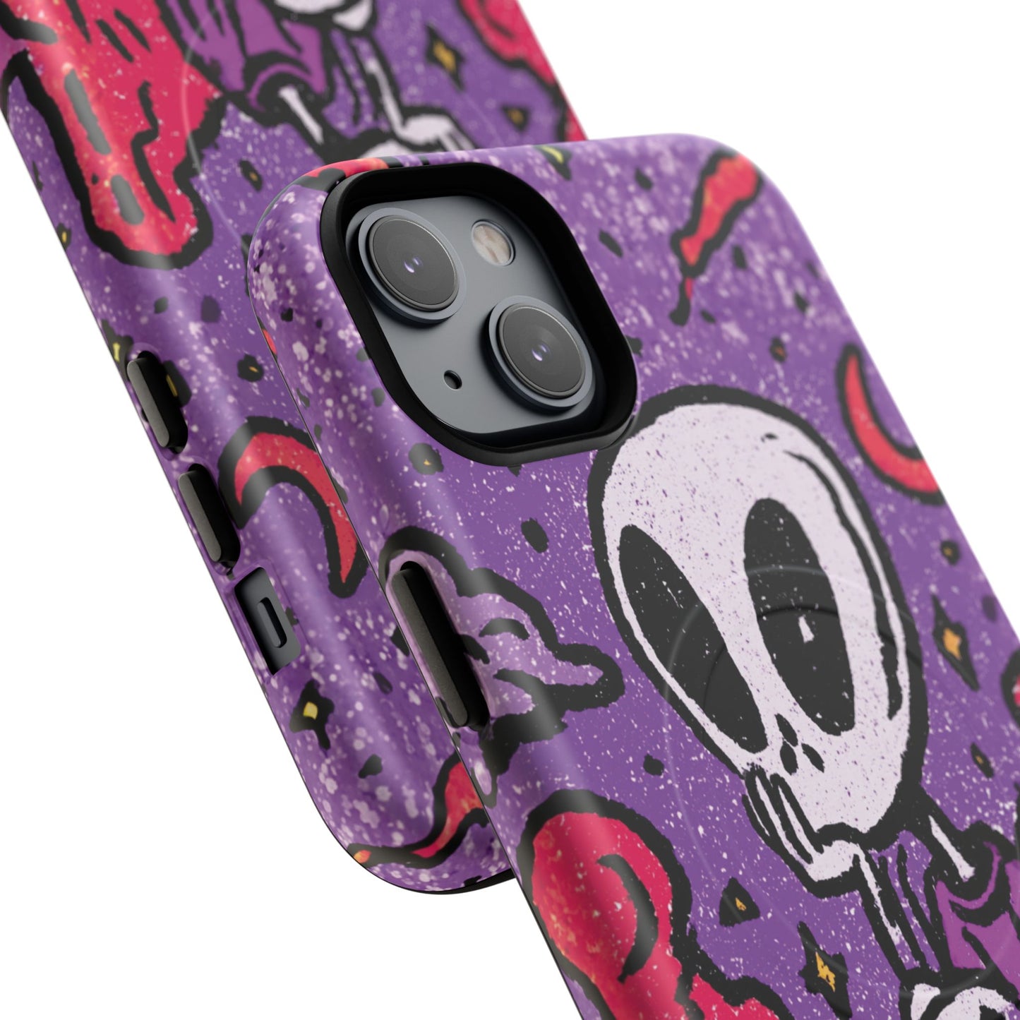 Alien Mushroom Phone Case — Cute Skeletal Space Illustration Tough Magnetic Case
