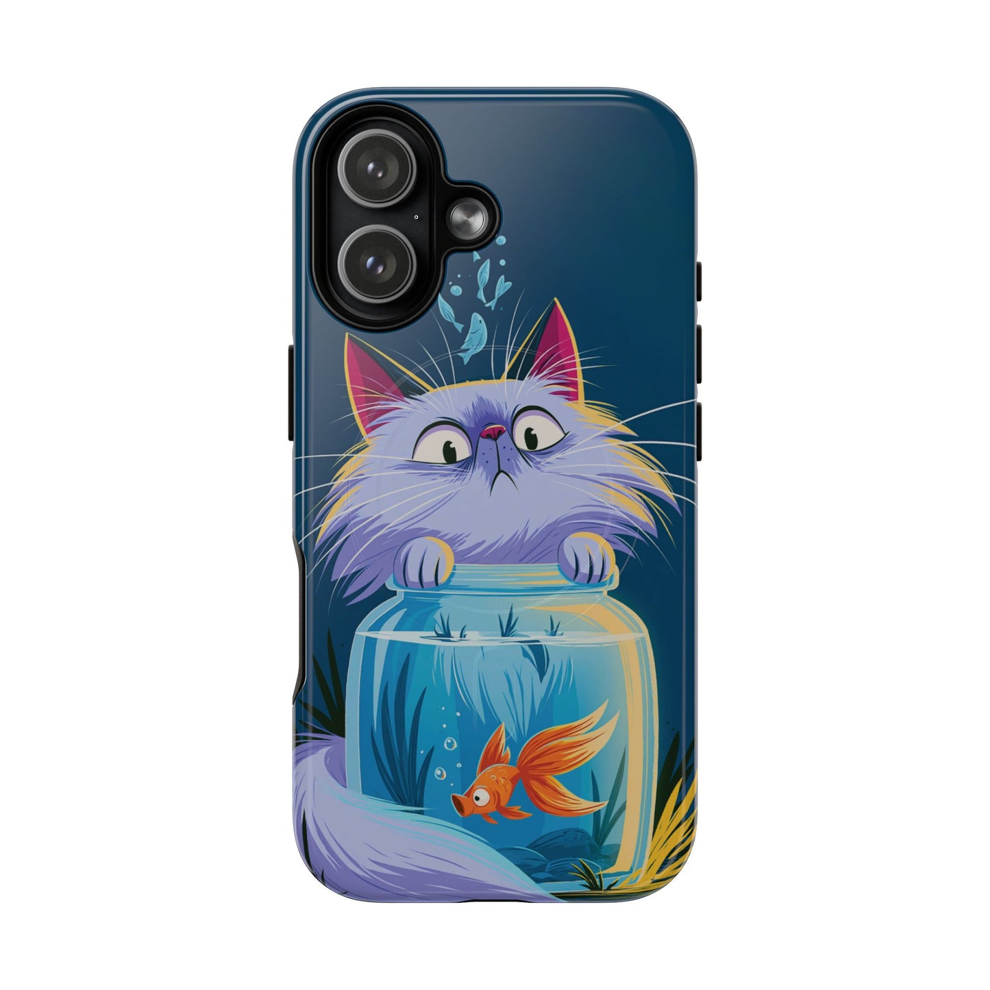 Magnetic Tough Phone Case — Playful Cat & Goldfish Illustration