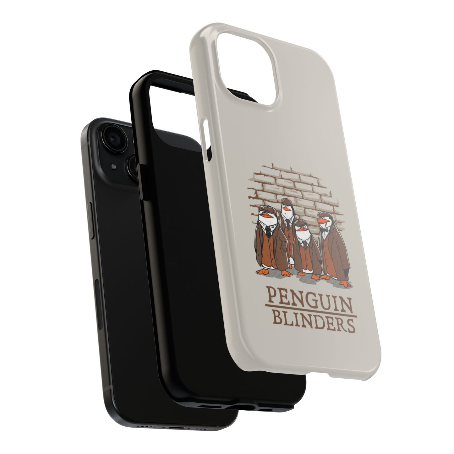 Penguin Blinders Vintage Grey Phone Case | iPhone 17 Tough Case