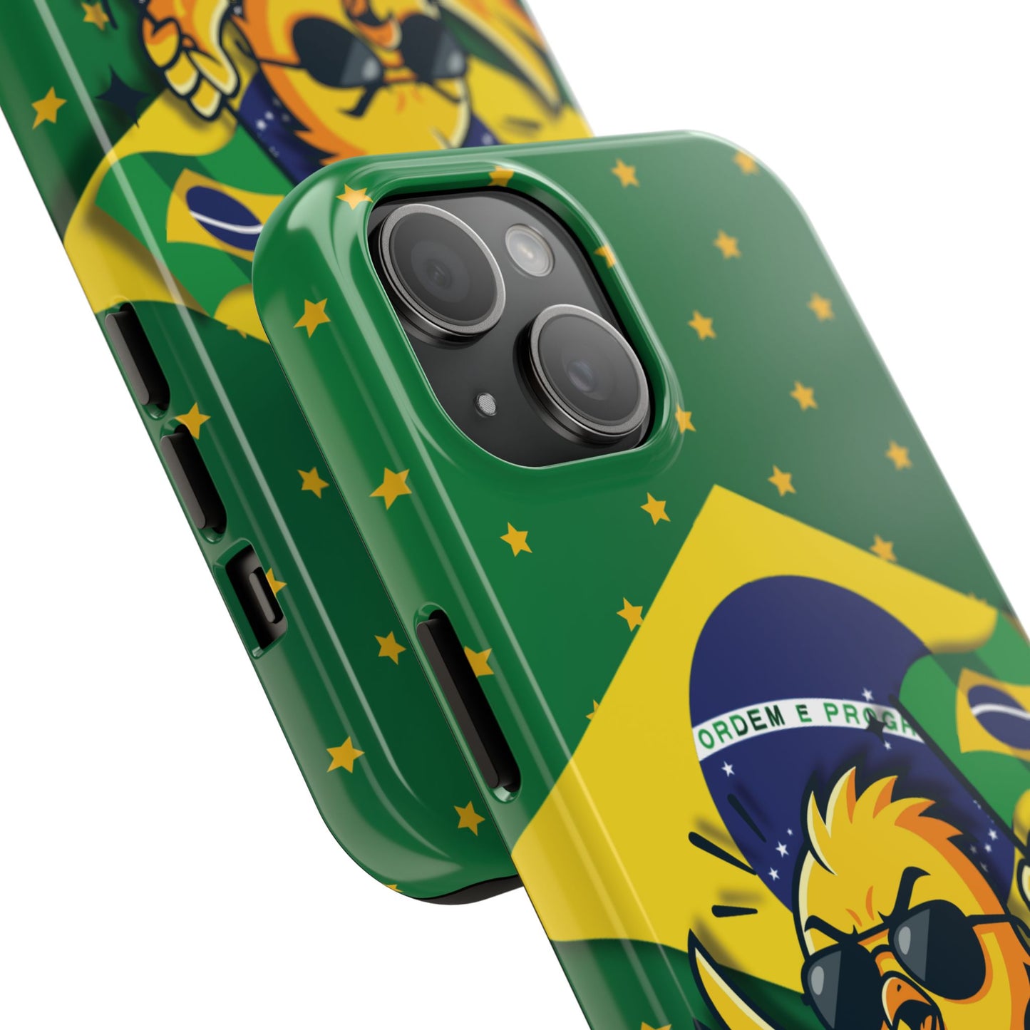 Brazil Flag Tough Phone Case — Cool Cartoon Bird with 'Ordem e Progresso' Design