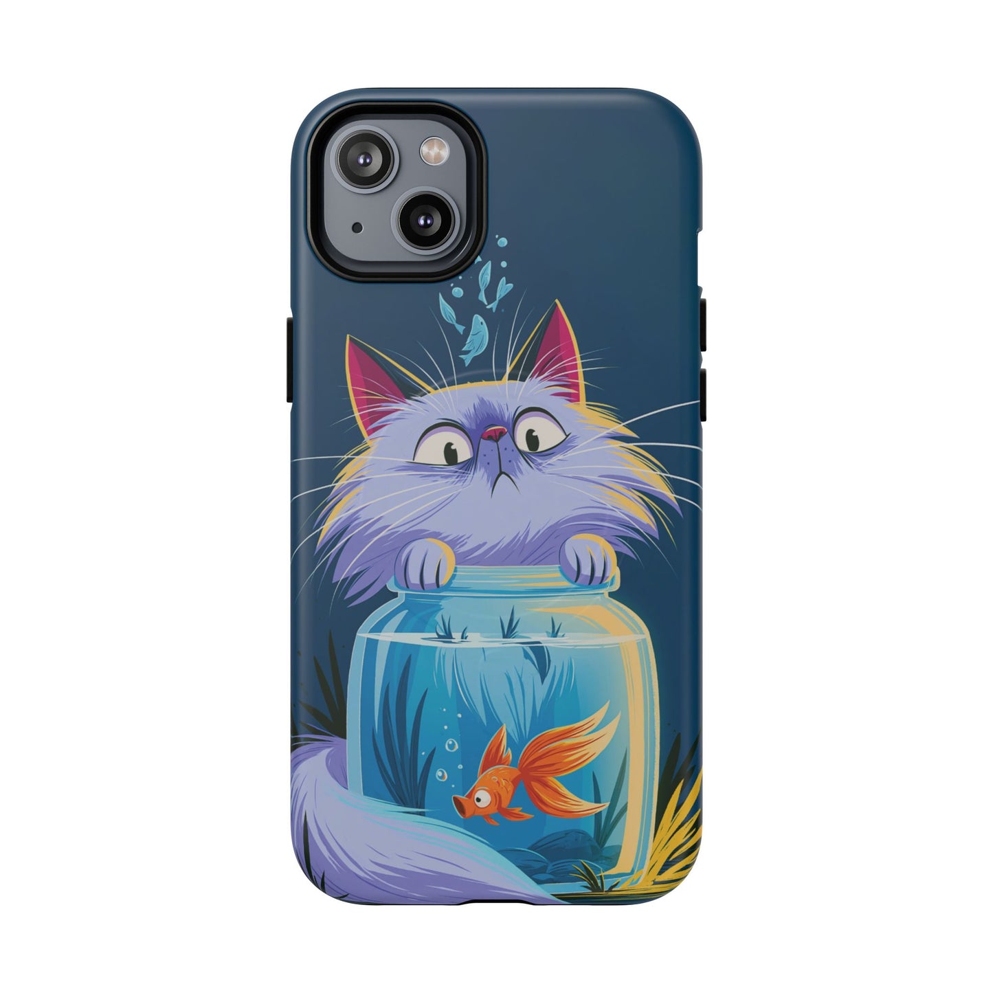 Magnetic Tough Phone Case — Playful Cat & Goldfish Illustration