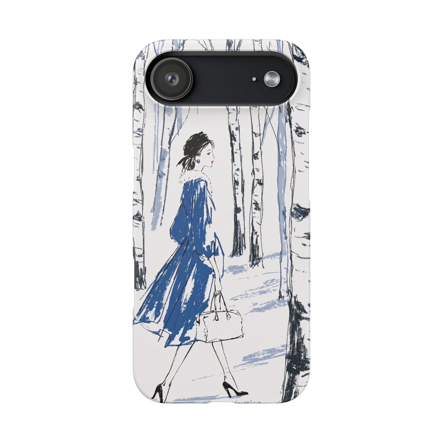 Birch Walk Phone Case — Stylish Blue Winter Illustration Snap Case
