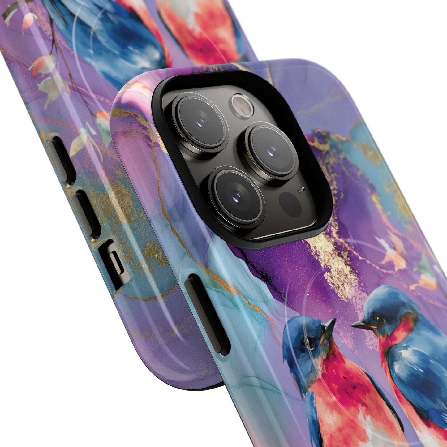 Bird Pair Tough Magnetic Phone Case — Purple Watercolor Floral Design