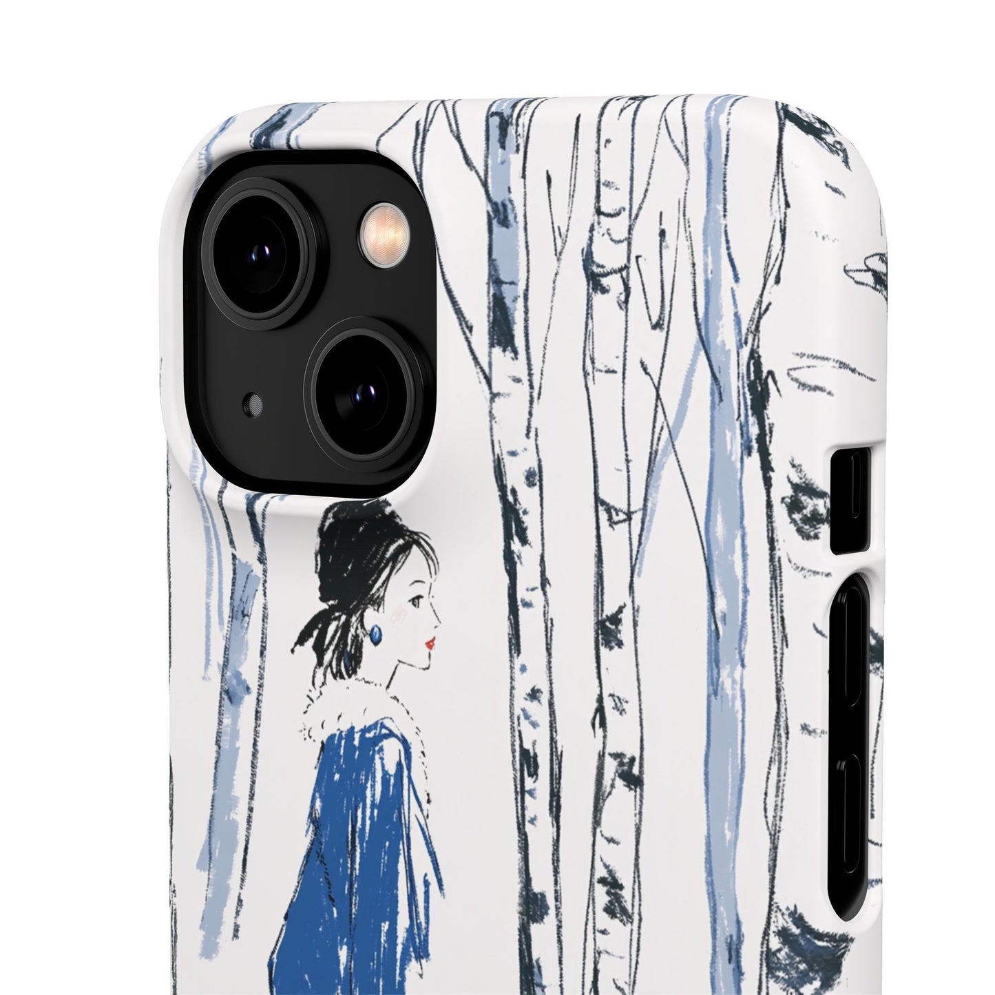Birch Walk Phone Case — Stylish Blue Winter Illustration Snap Case