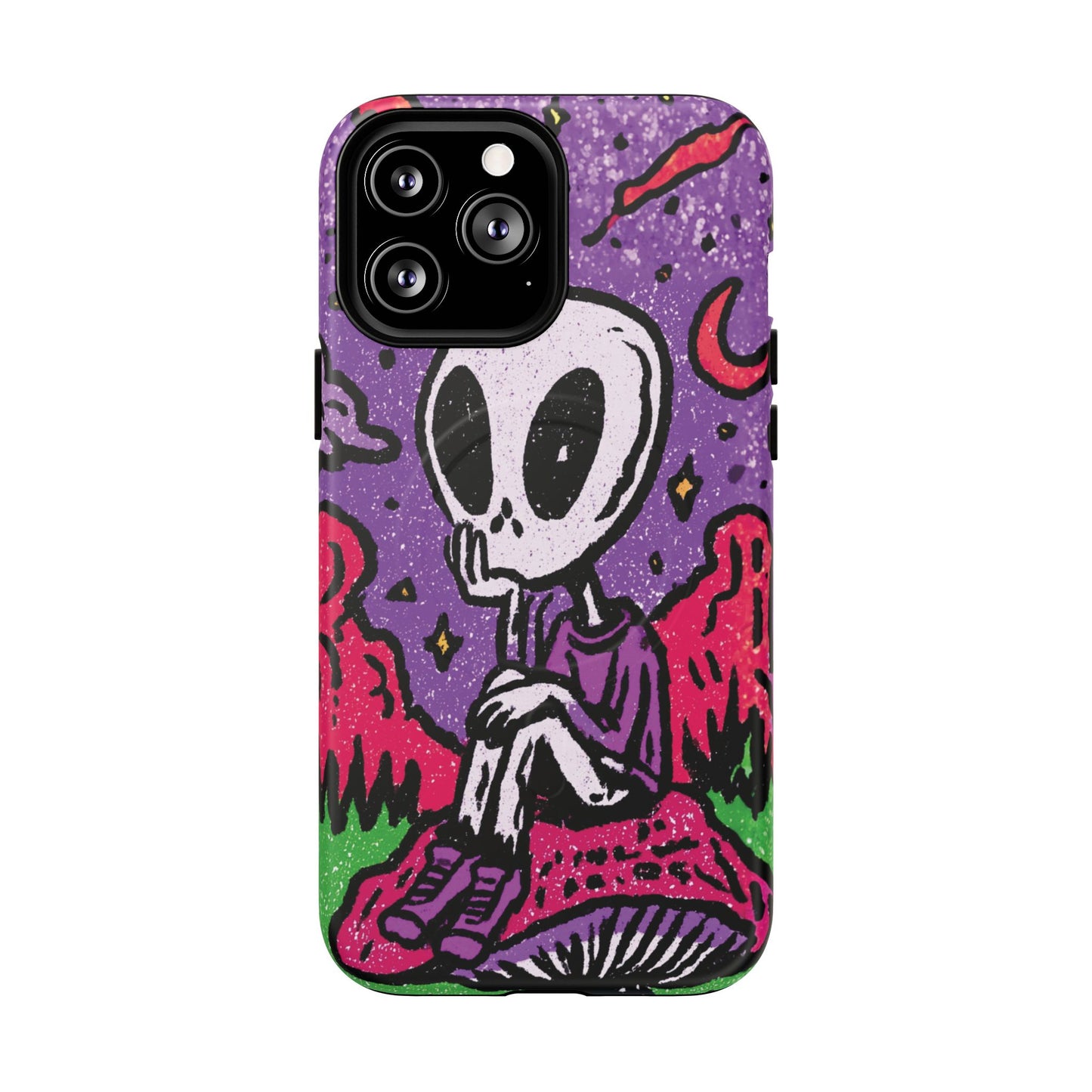 Alien Mushroom Phone Case — Cute Skeletal Space Illustration Tough Magnetic Case