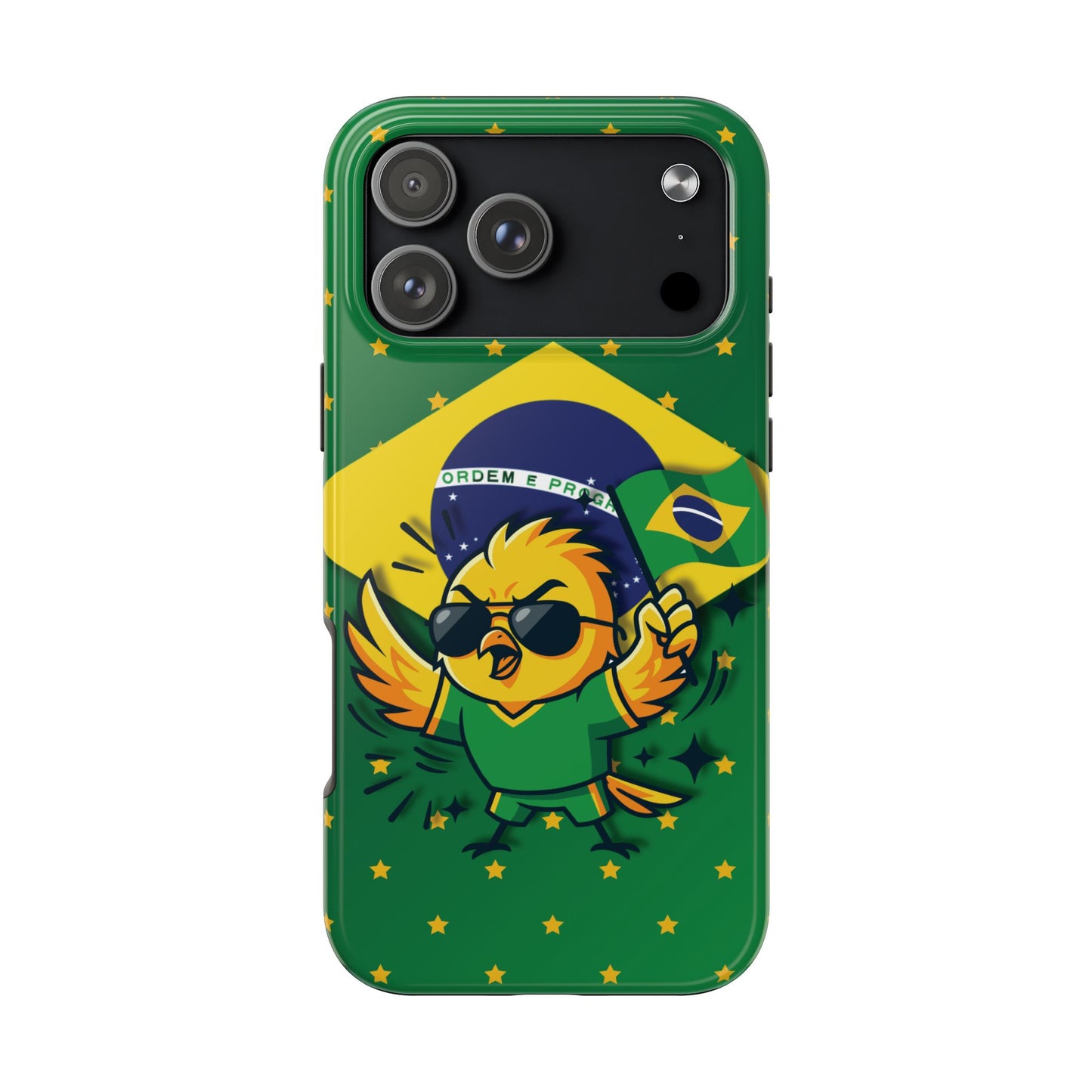 Brazil Flag Tough Phone Case — Cool Cartoon Bird with 'Ordem e Progresso' Design