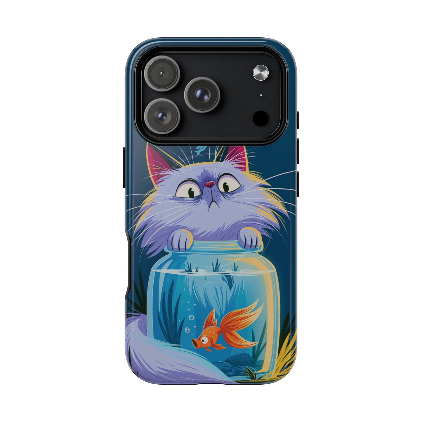 Magnetic Tough Phone Case — Playful Cat & Goldfish Illustration
