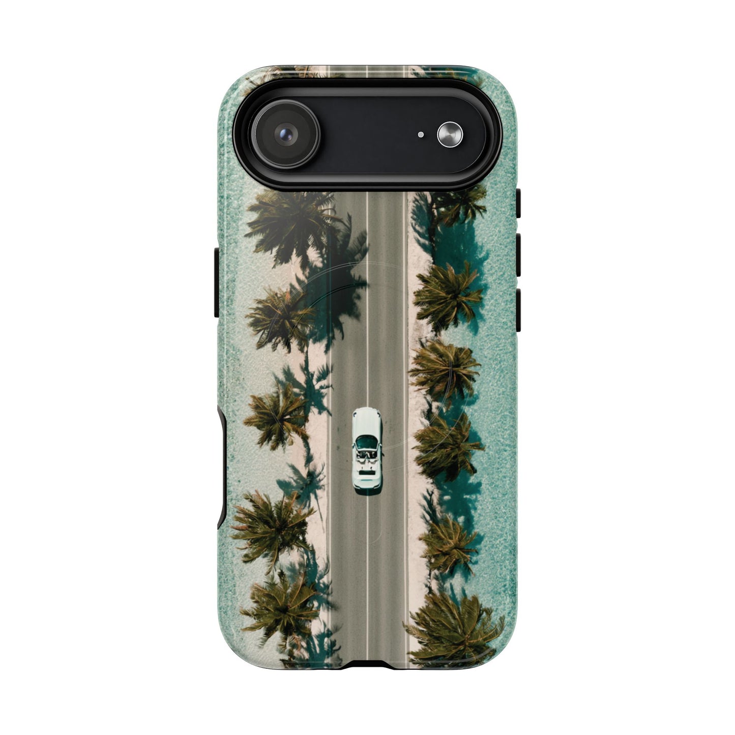Palm Road Tough Magnetic Phone Case — Coastal Aerial Car Design