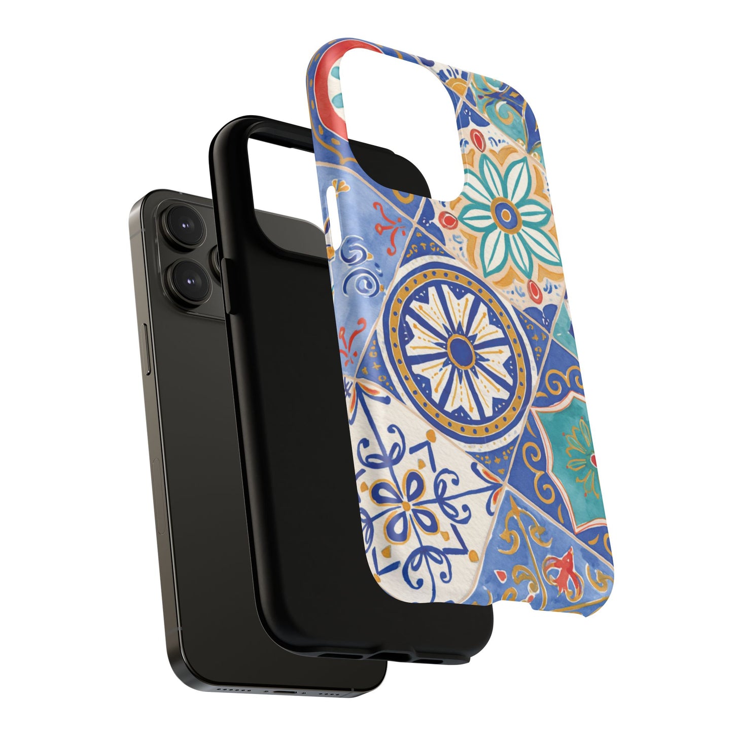 Mediterranean Tile Magnetic Phone Case — Blue Floral Mosaic Tough Case