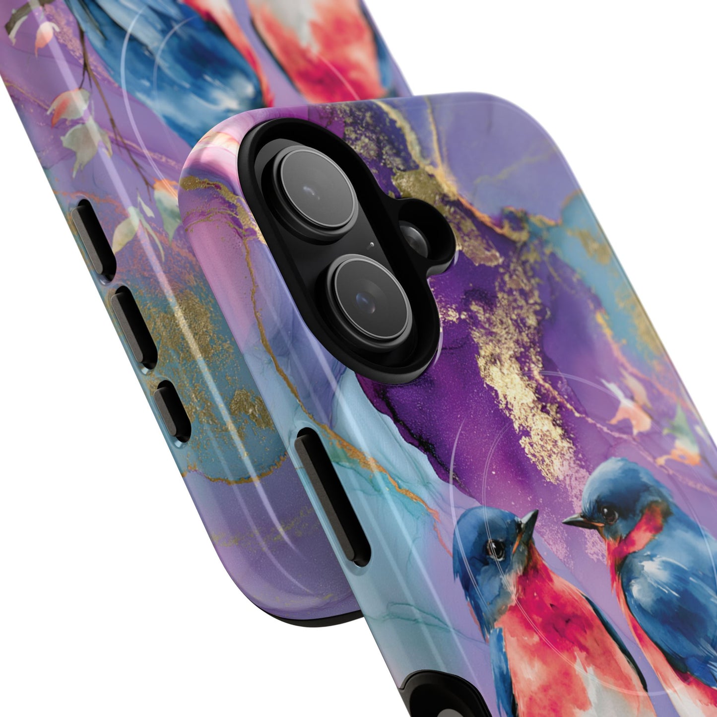 Bird Pair Tough Magnetic Phone Case — Purple Watercolor Floral Design