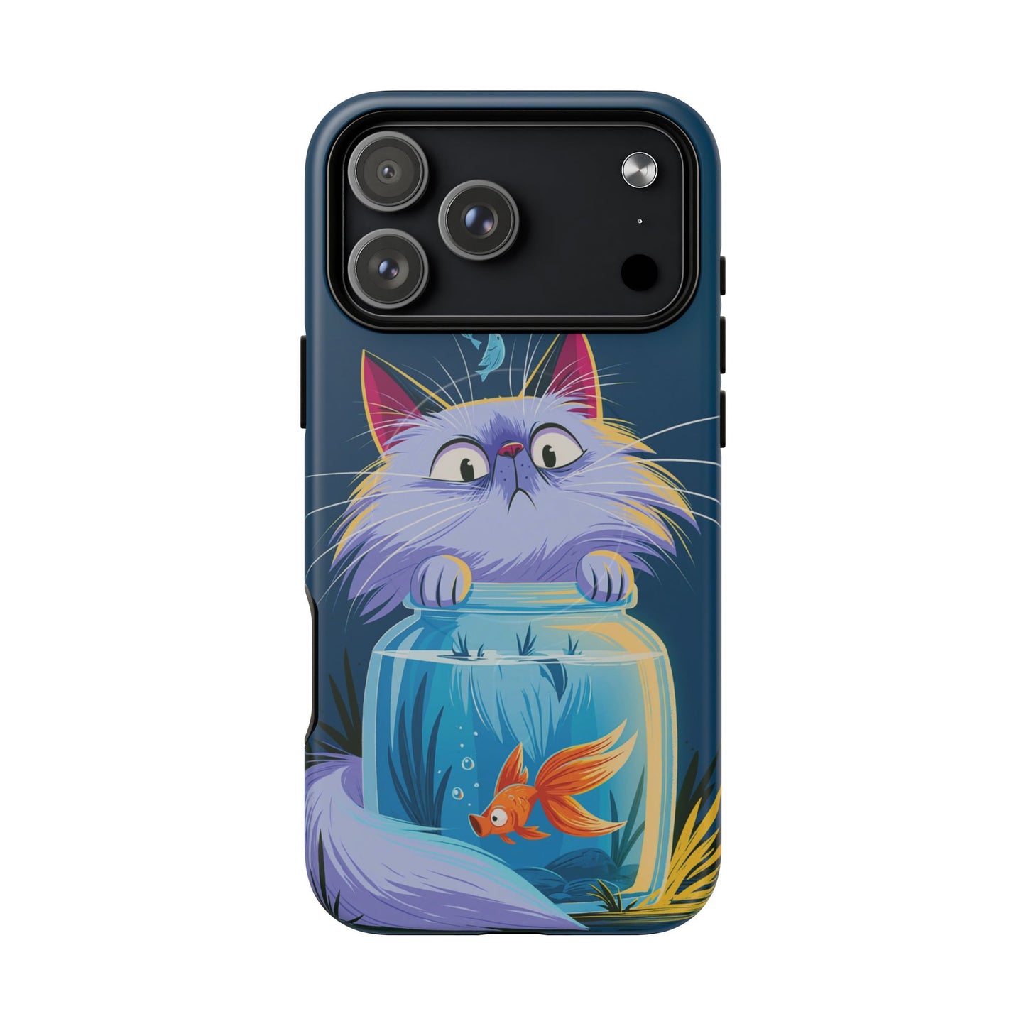 Magnetic Tough Phone Case — Playful Cat & Goldfish Illustration