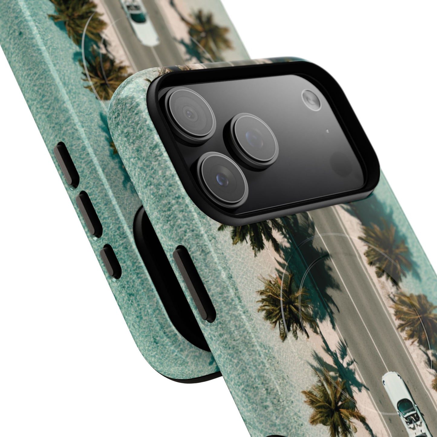 Palm Road Tough Magnetic Phone Case — Coastal Aerial Car Design