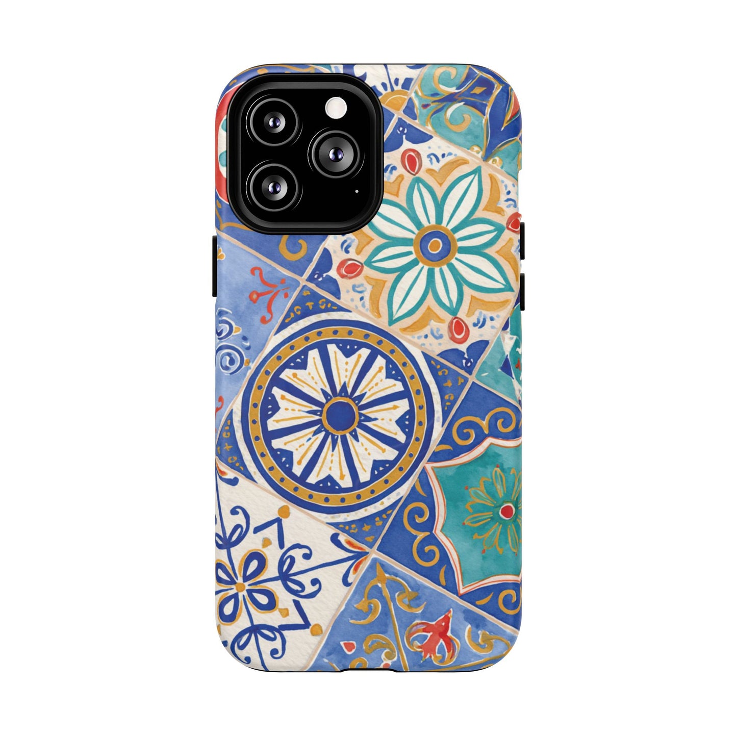 Mediterranean Tile Magnetic Phone Case — Blue Floral Mosaic Tough Case