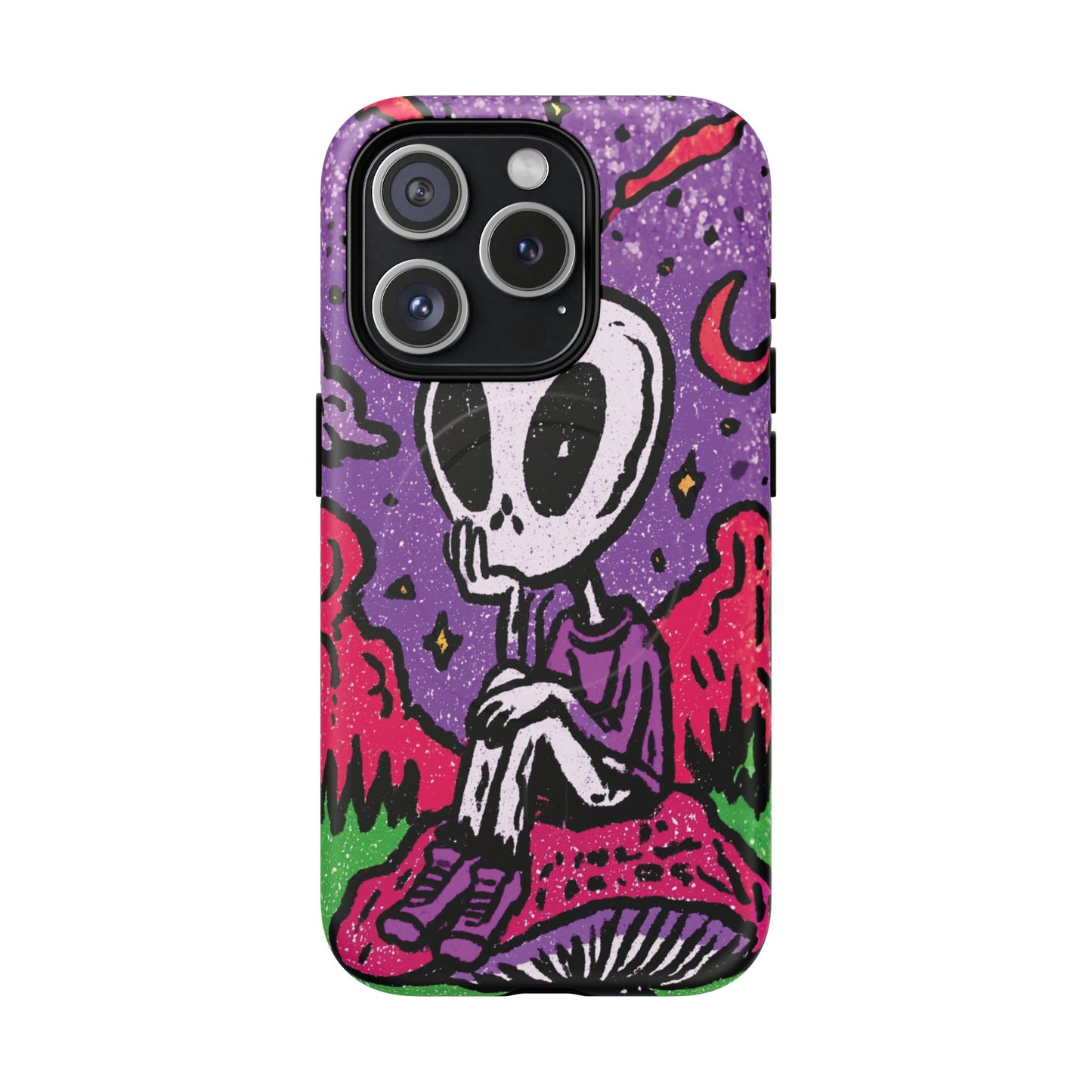 Alien Mushroom Phone Case — Cute Skeletal Space Illustration Tough Magnetic Case