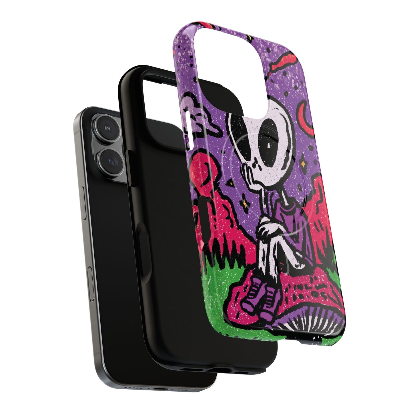 Alien Mushroom Phone Case — Cute Skeletal Space Illustration Tough Magnetic Case