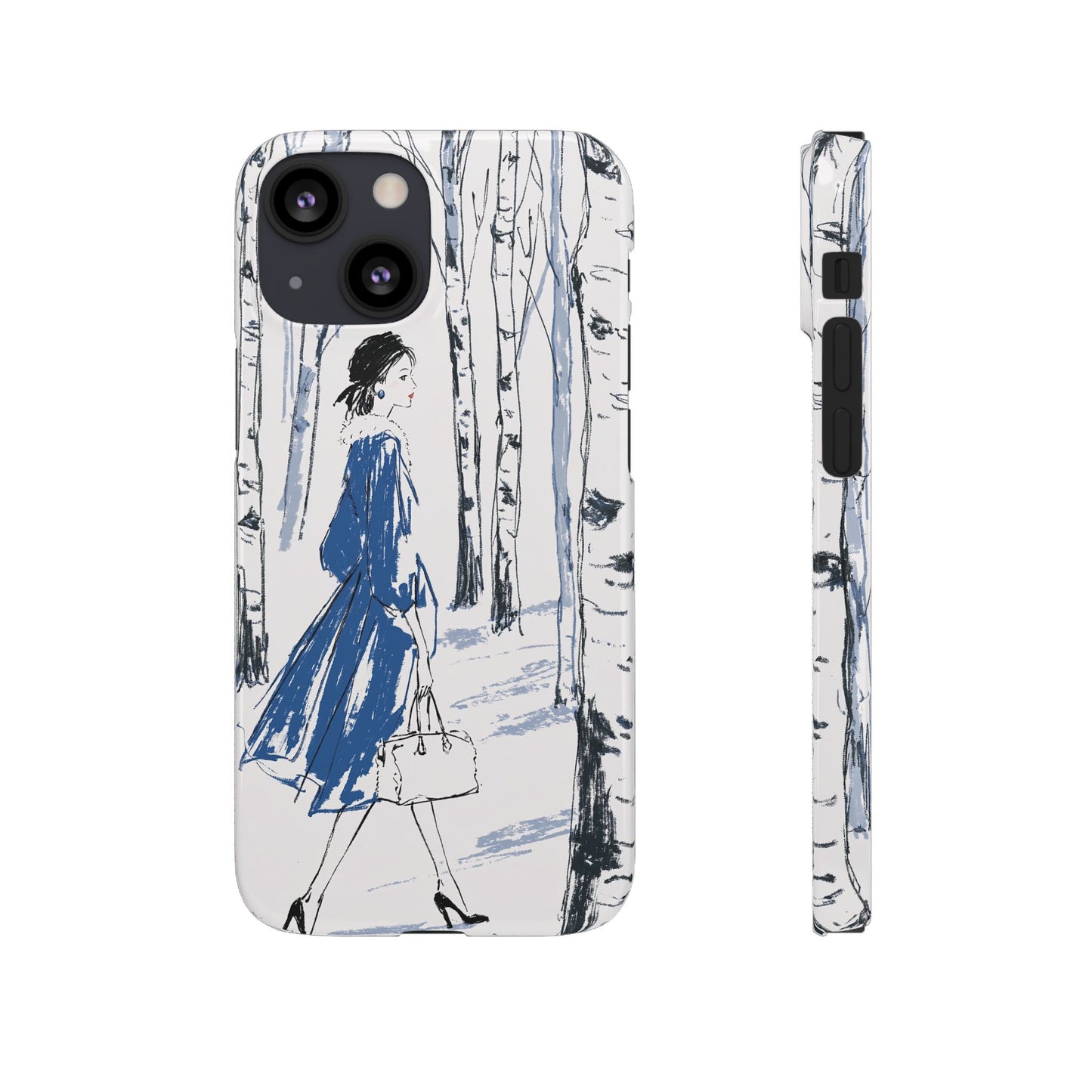 Birch Walk Phone Case — Stylish Blue Winter Illustration Snap Case