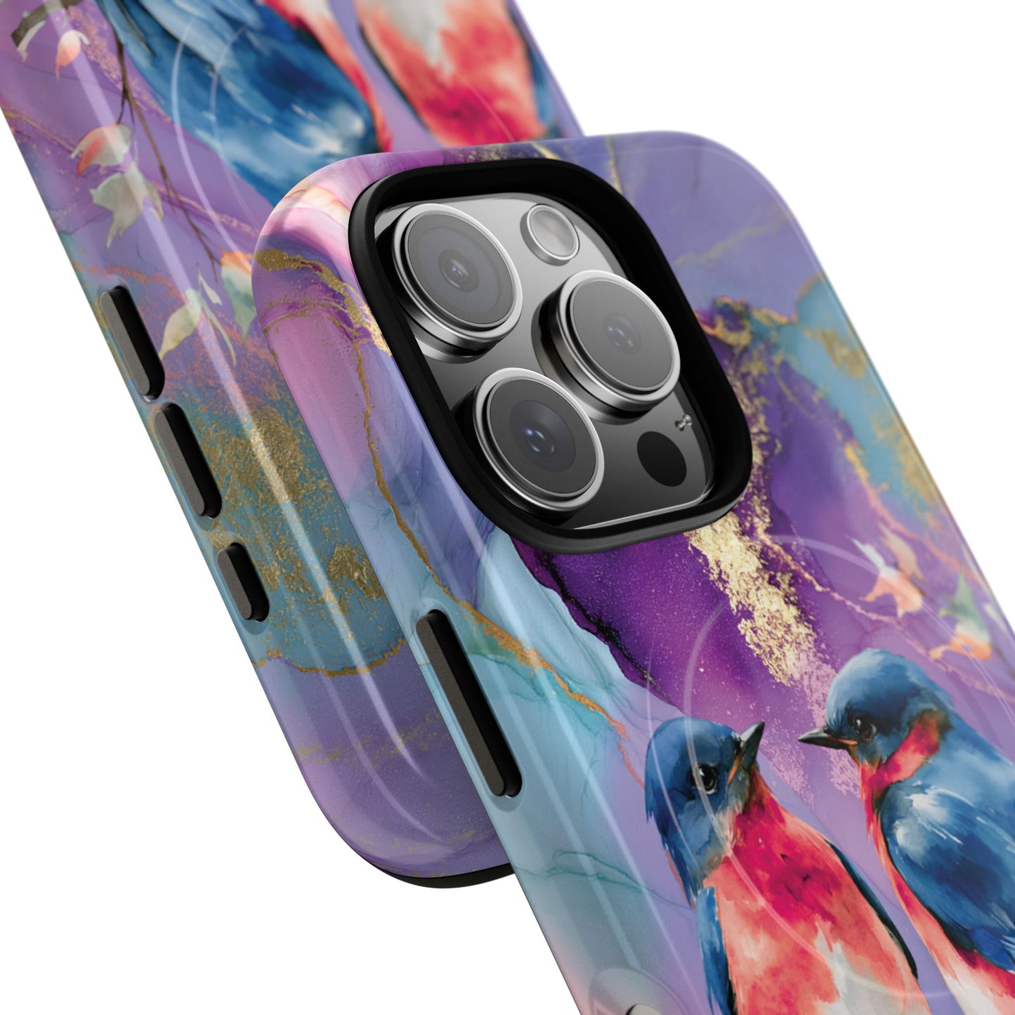 Bird Pair Tough Magnetic Phone Case — Purple Watercolor Floral Design