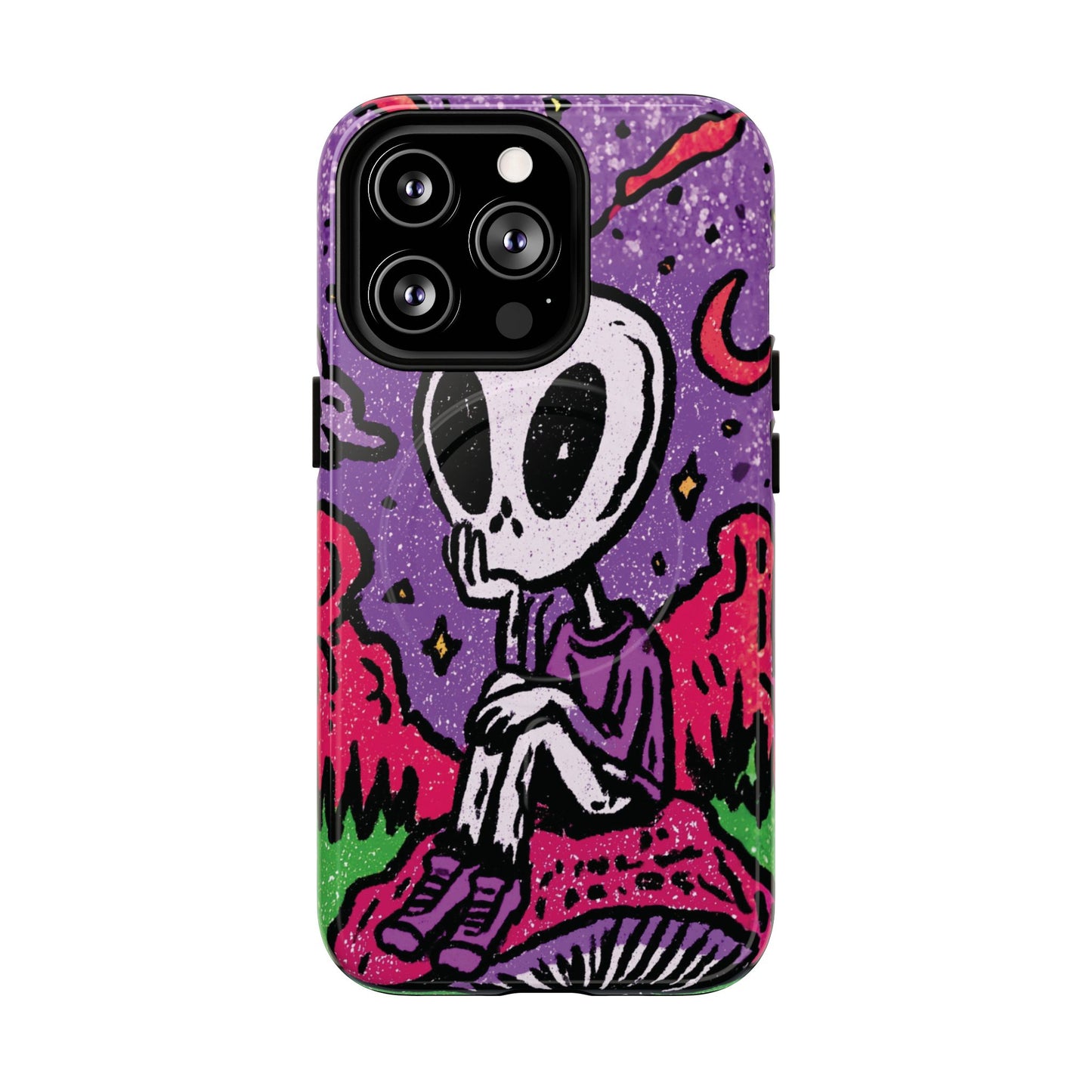 Alien Mushroom Phone Case — Cute Skeletal Space Illustration Tough Magnetic Case