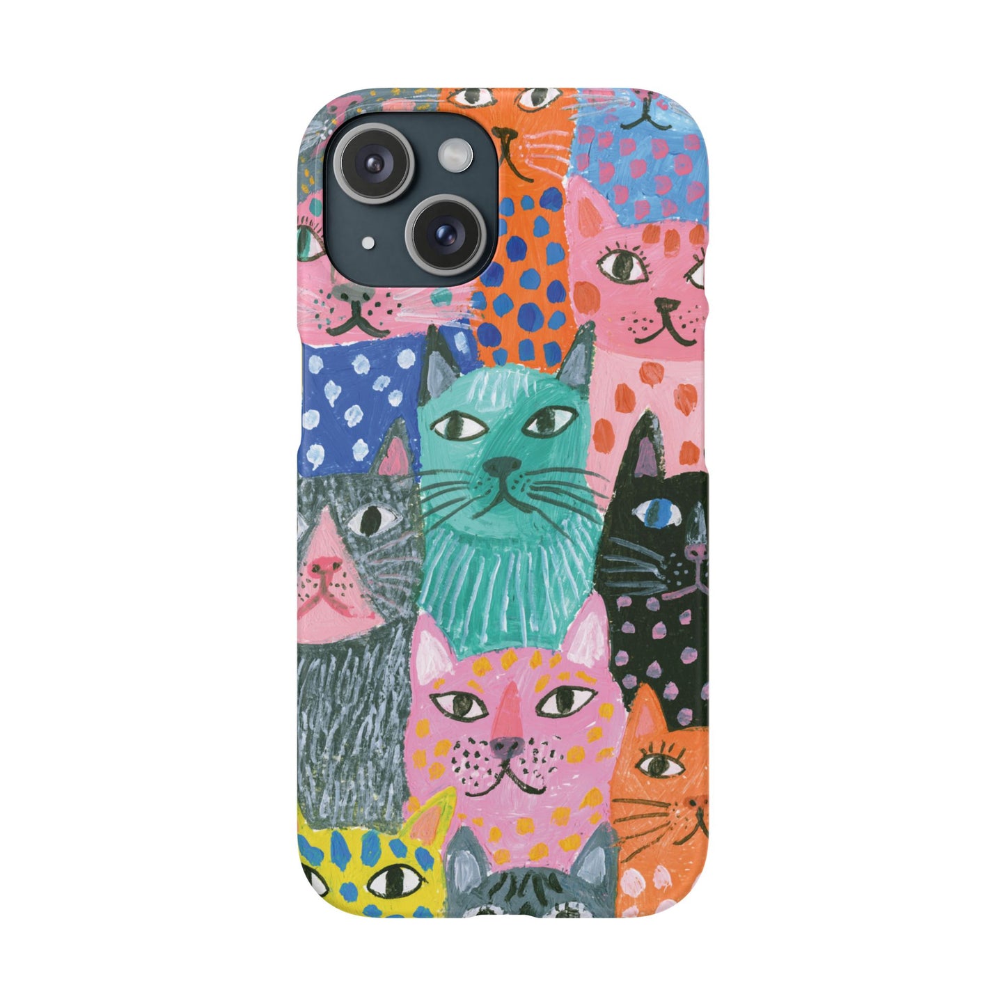 Colorful Cat Pattern Phone Case – Cute Multicolor Kitty Snap Case
