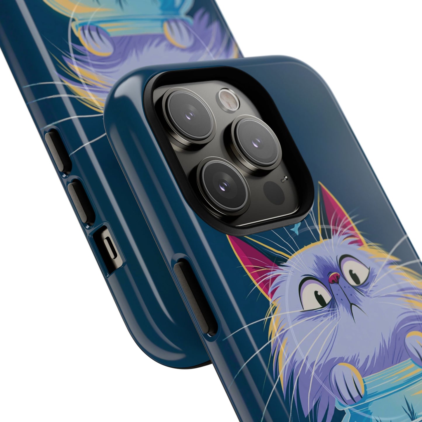 Magnetic Tough Phone Case — Playful Cat & Goldfish Illustration