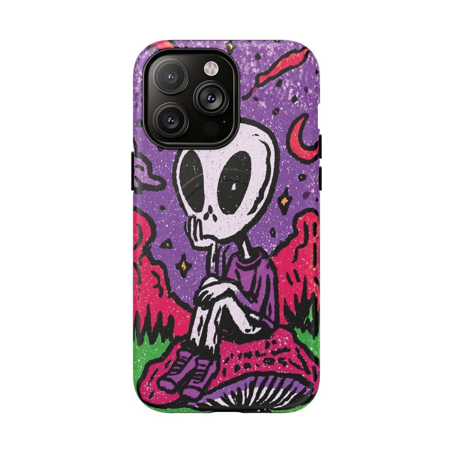 Alien Mushroom Phone Case — Cute Skeletal Space Illustration Tough Magnetic Case
