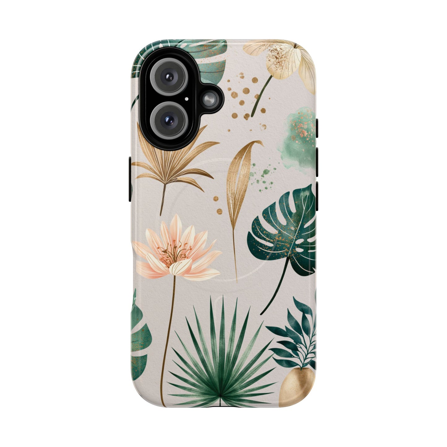Floral Tropical Tough Magnetic Phone Case — Green Palm & Gold Leaf Design