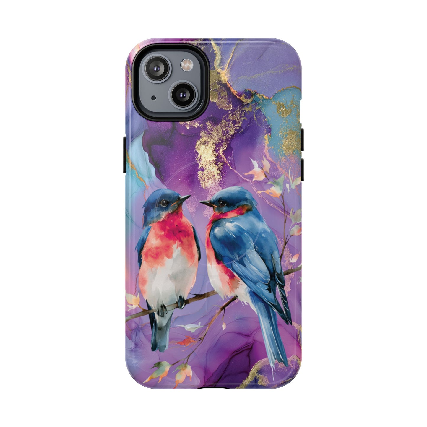 Bird Pair Tough Magnetic Phone Case — Purple Watercolor Floral Design