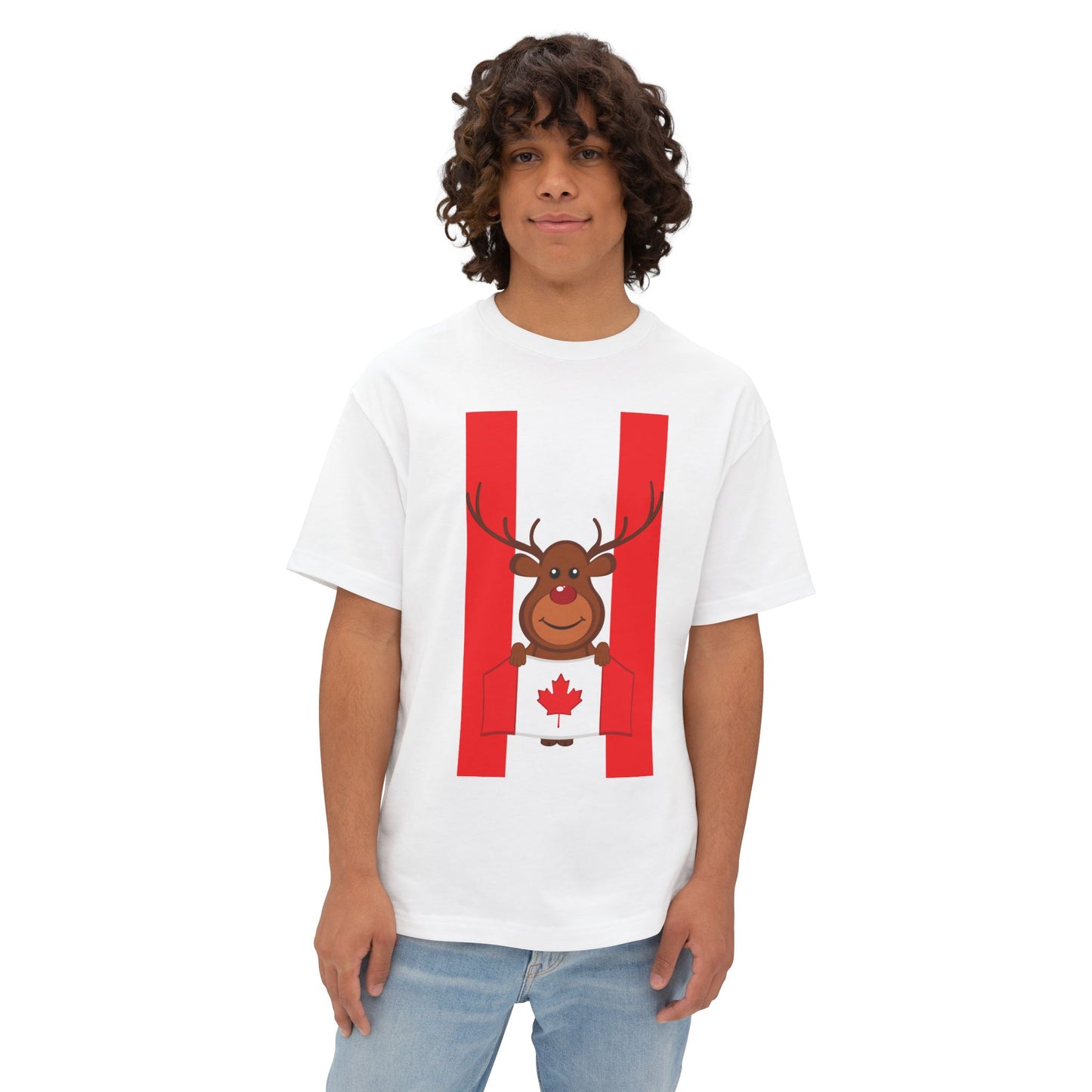 Canada Moose Flag Oversized Boxy Tee — Cute Canadian Maple Leaf Graphic T-Shirt, Unisex Heavy Cotton Streetwear Top, Canada Gift