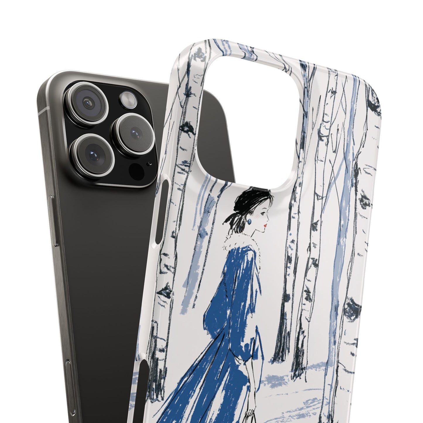 Birch Walk Phone Case — Stylish Blue Winter Illustration Snap Case