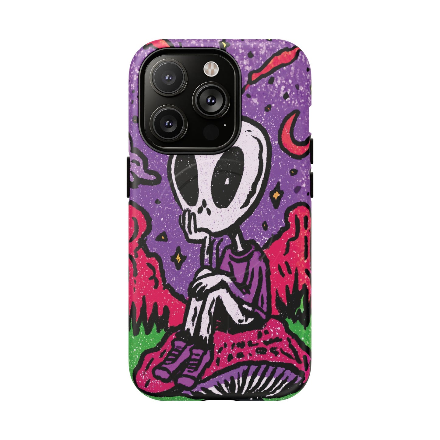 Alien Mushroom Phone Case — Cute Skeletal Space Illustration Tough Magnetic Case