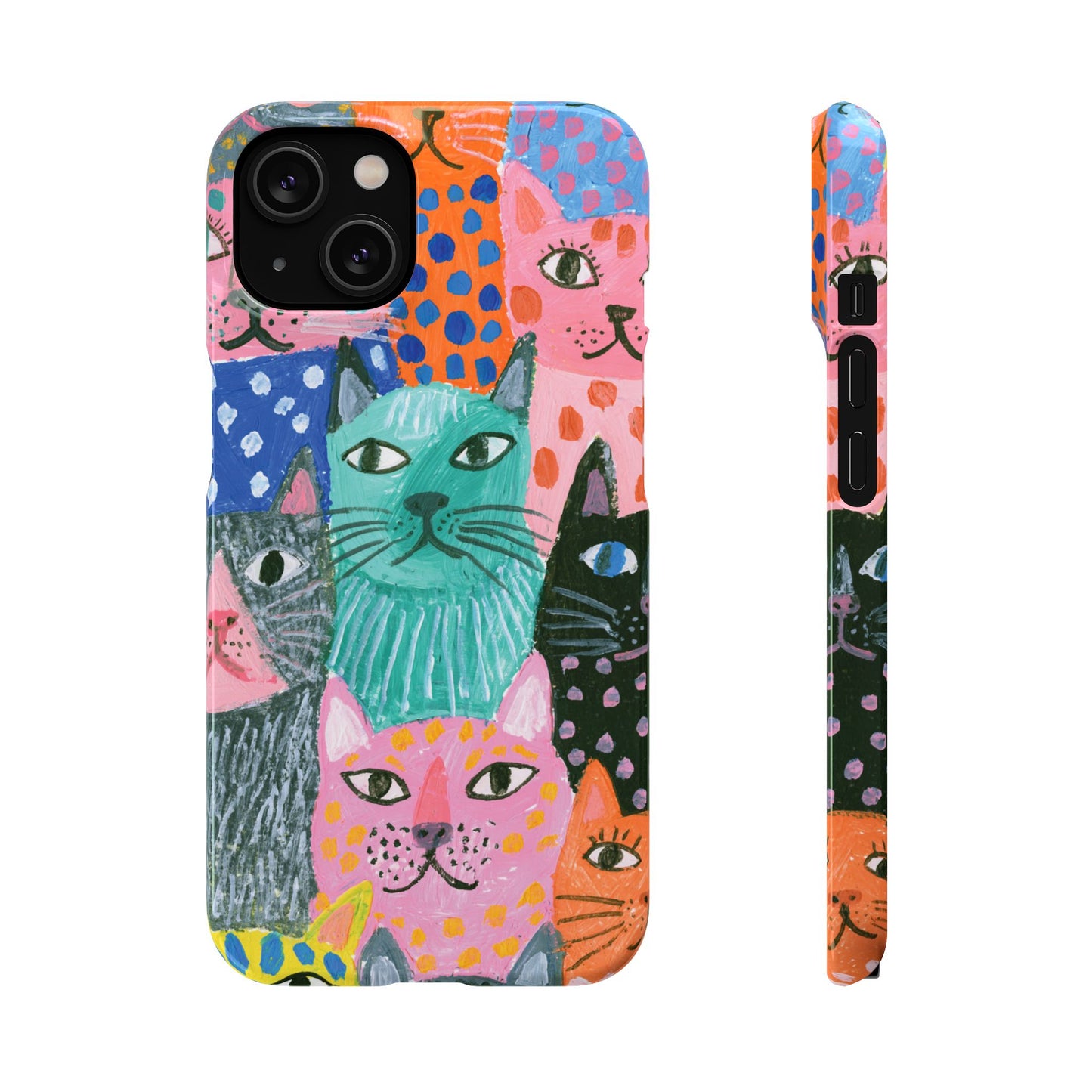 Colorful Cat Pattern Phone Case – Cute Multicolor Kitty Snap Case