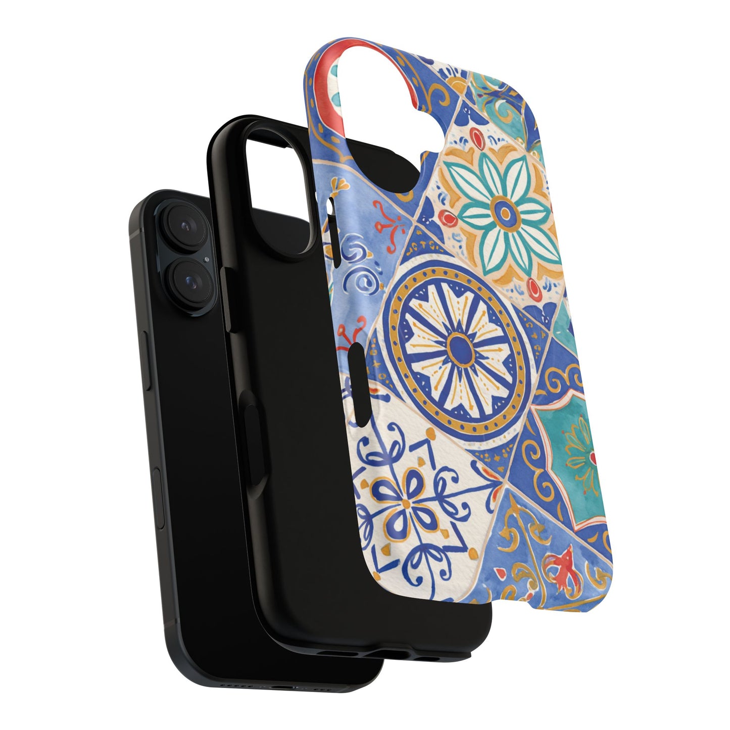 Mediterranean Tile Magnetic Phone Case — Blue Floral Mosaic Tough Case