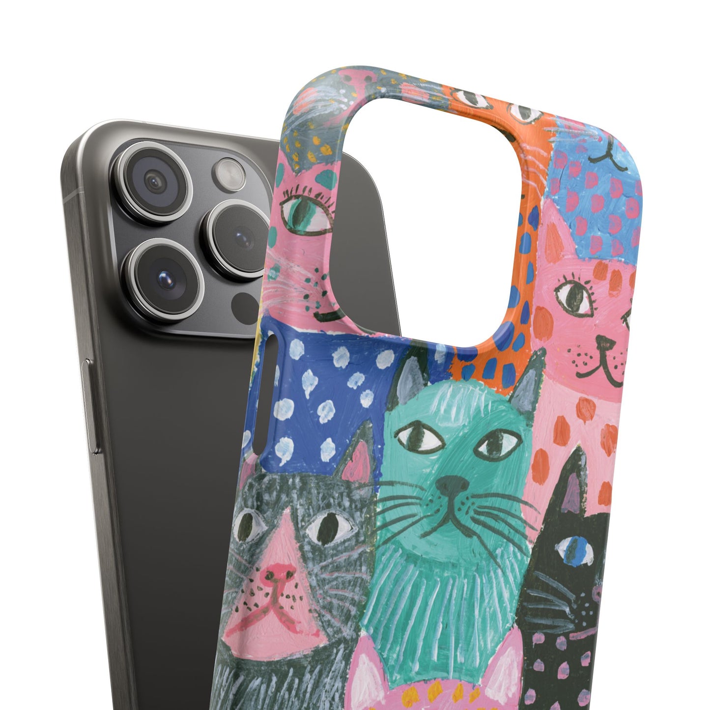 Colorful Cat Pattern Phone Case – Cute Multicolor Kitty Snap Case