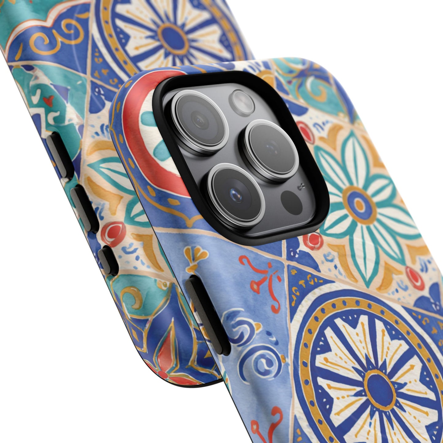 Mediterranean Tile Magnetic Phone Case — Blue Floral Mosaic Tough Case