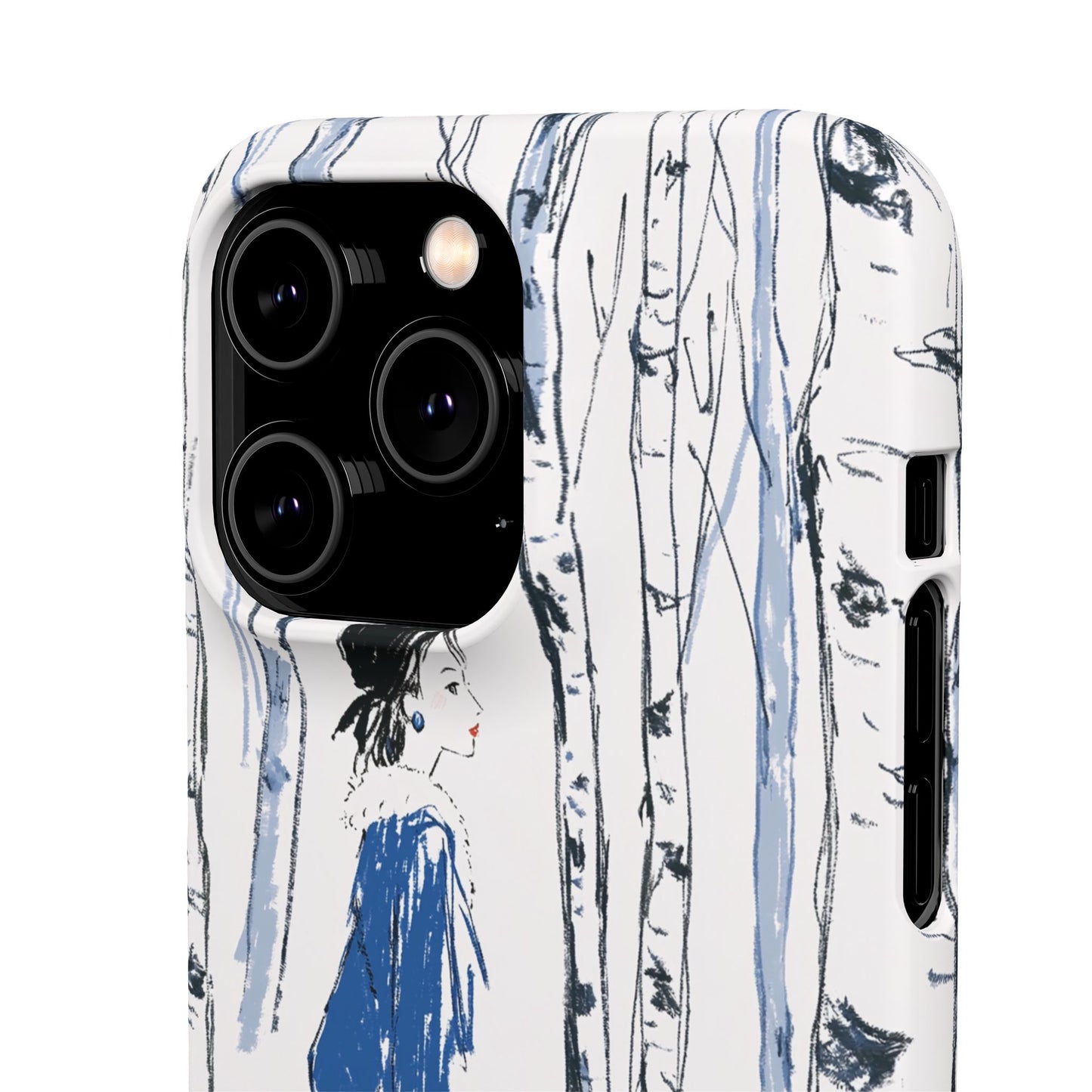 Birch Walk Phone Case — Stylish Blue Winter Illustration Snap Case