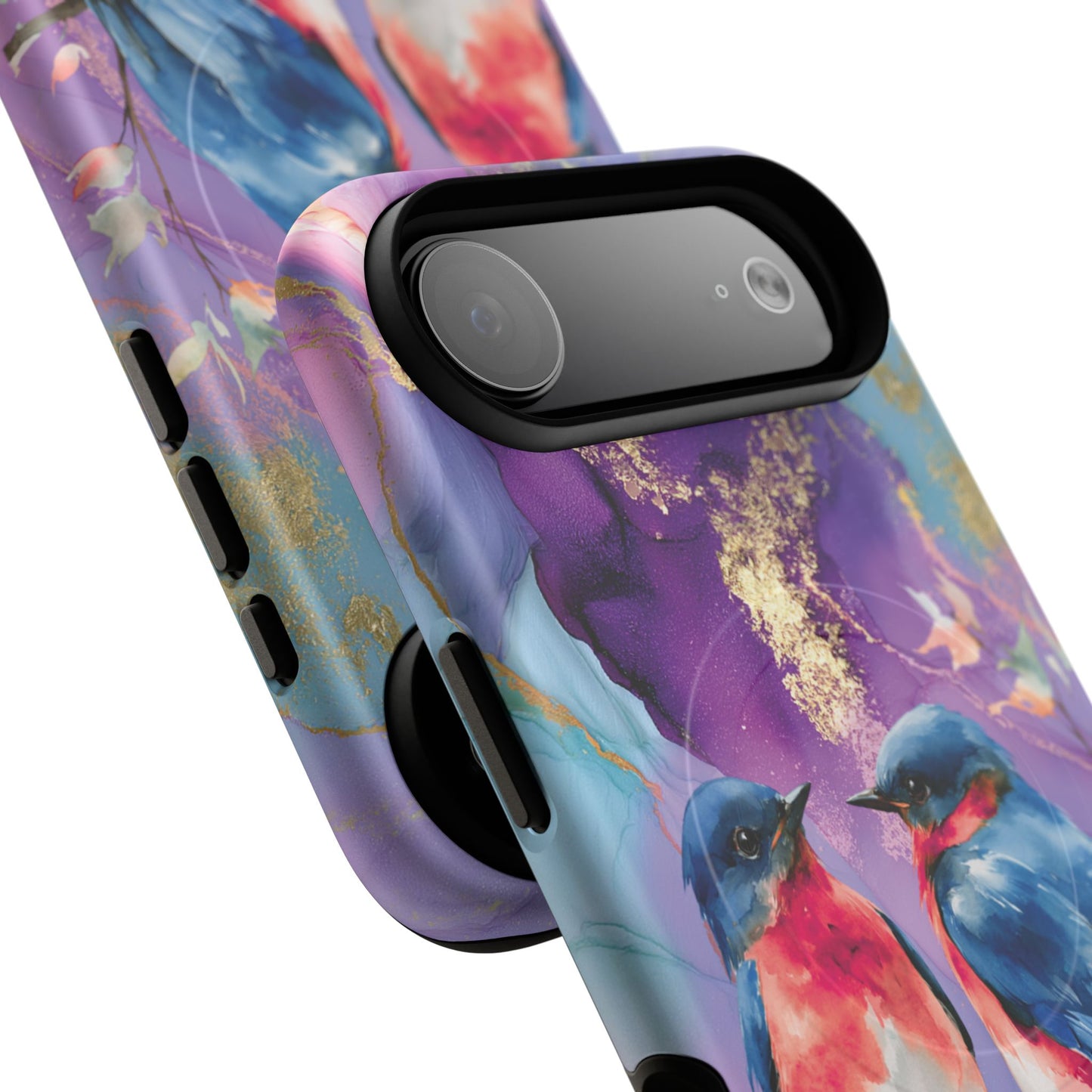 Bird Pair Tough Magnetic Phone Case — Purple Watercolor Floral Design