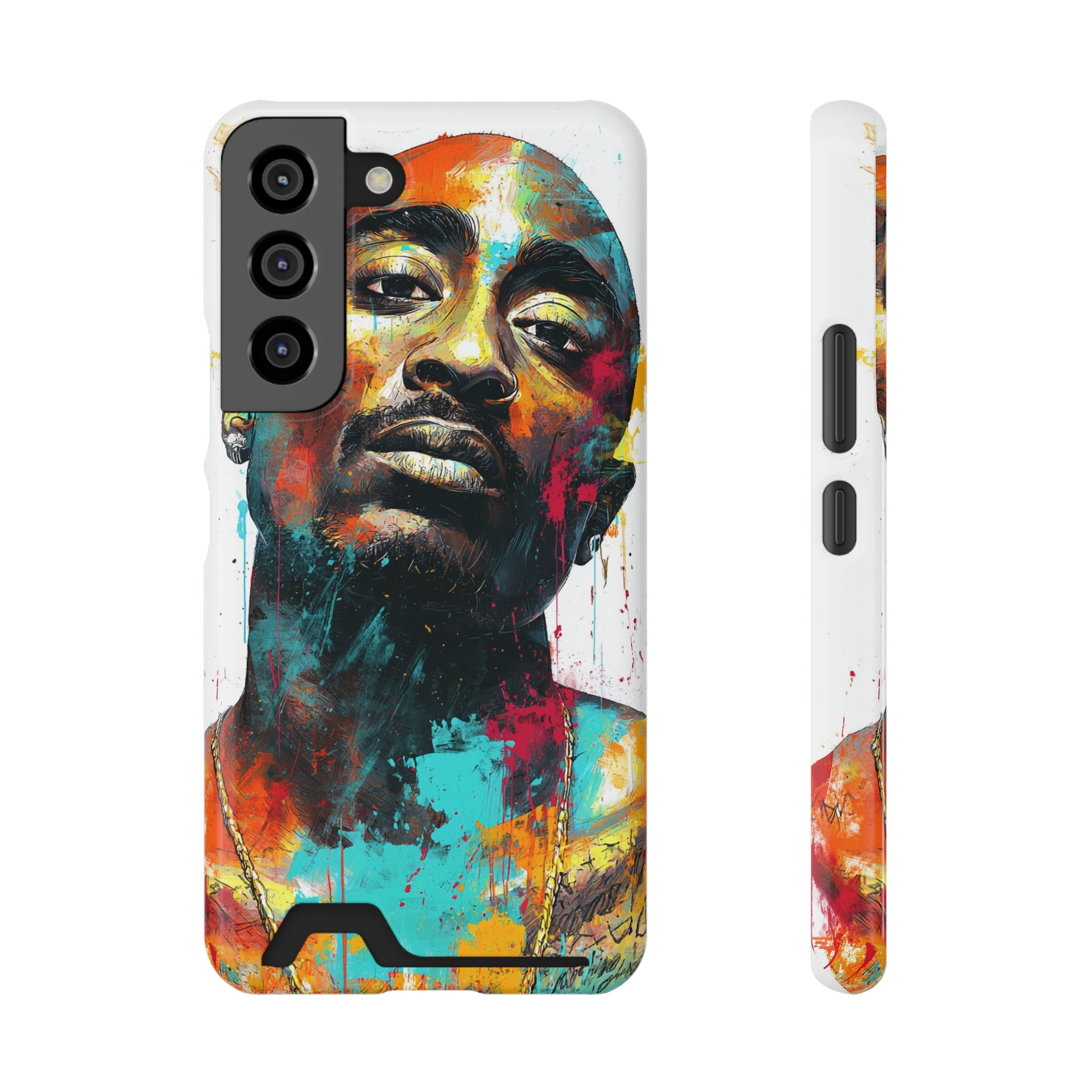 Vibrant abstract art phone case with card holder slot featuring hip-hop inspired colorful design