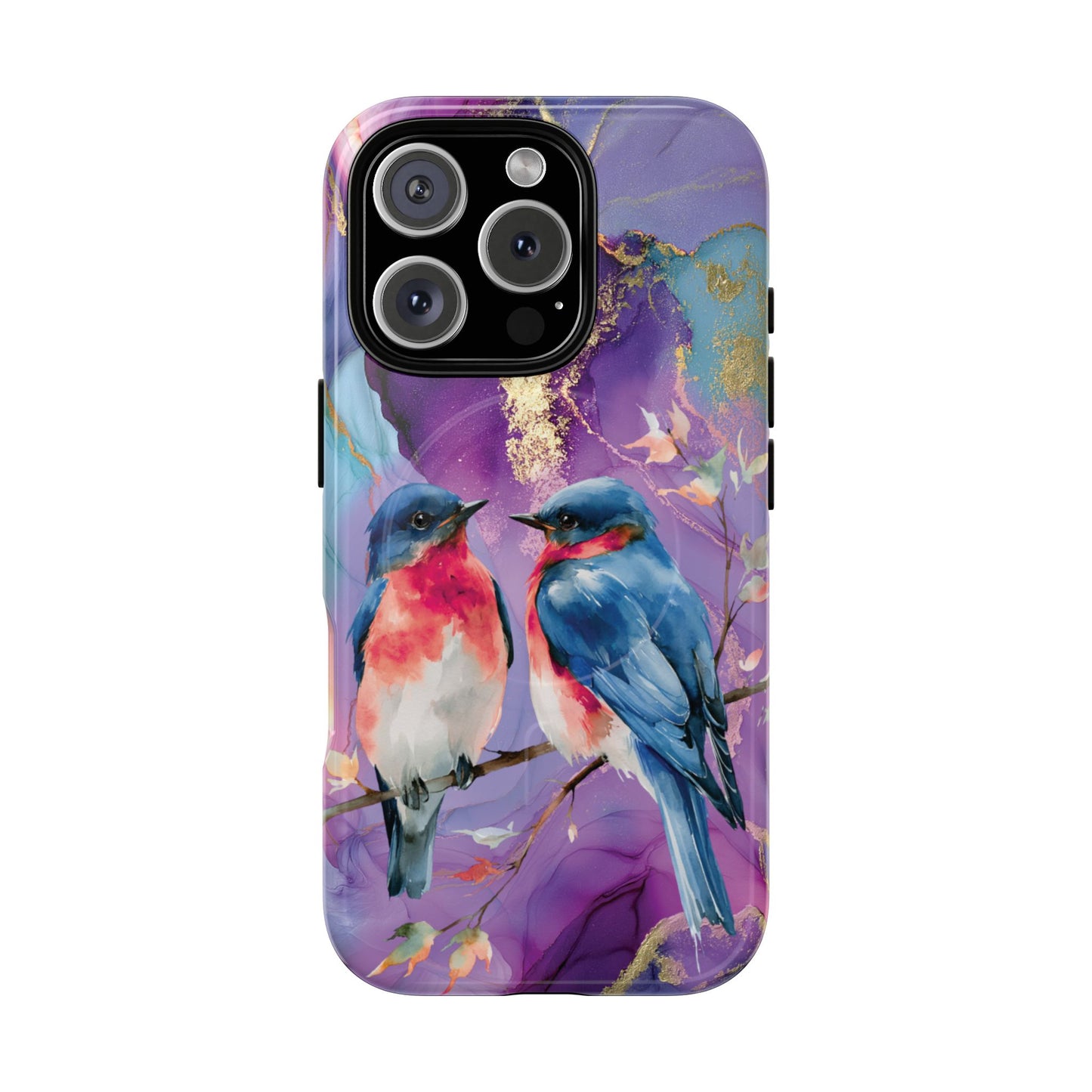 Bird Pair Tough Magnetic Phone Case — Purple Watercolor Floral Design