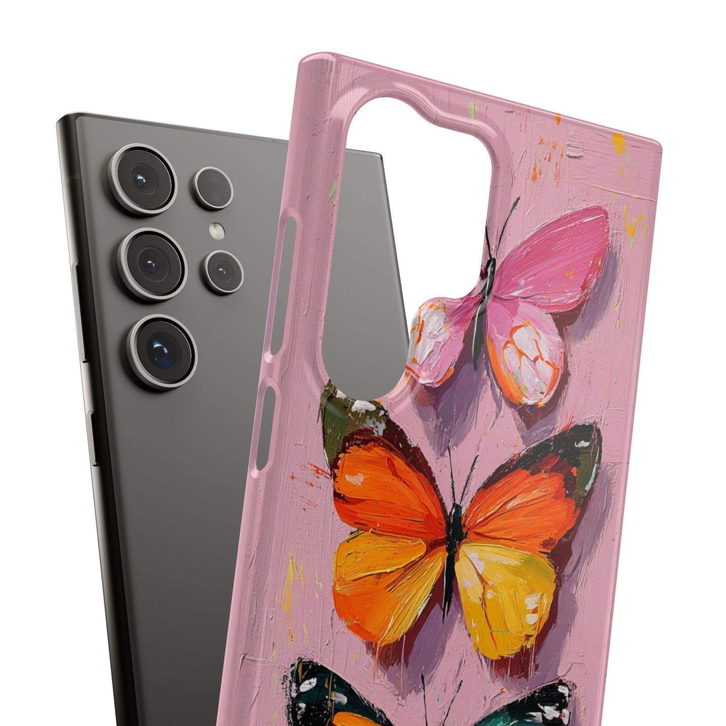 Pink Butterfly Snap Case Cover For iPhone and Samsung