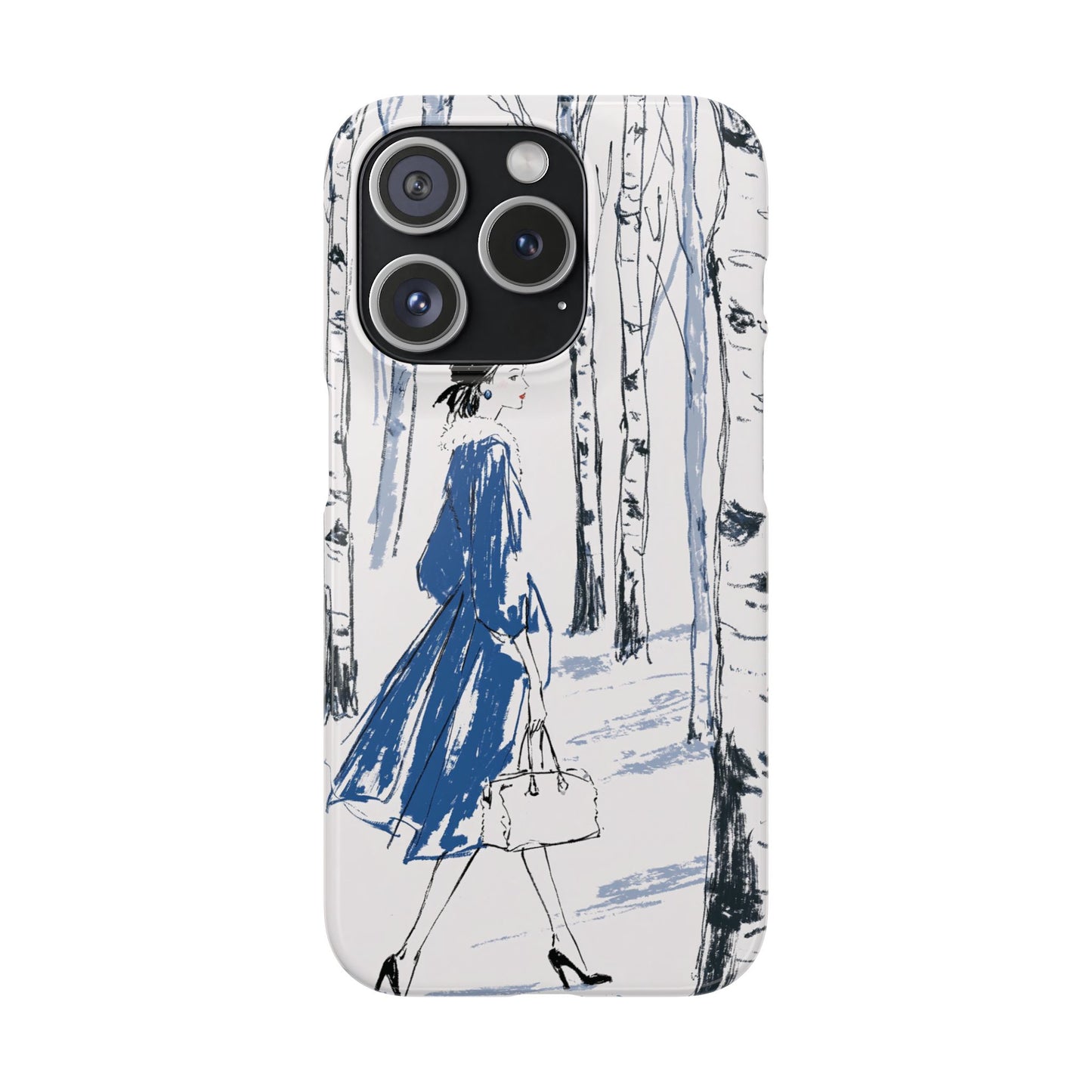 Birch Walk Phone Case — Stylish Blue Winter Illustration Snap Case