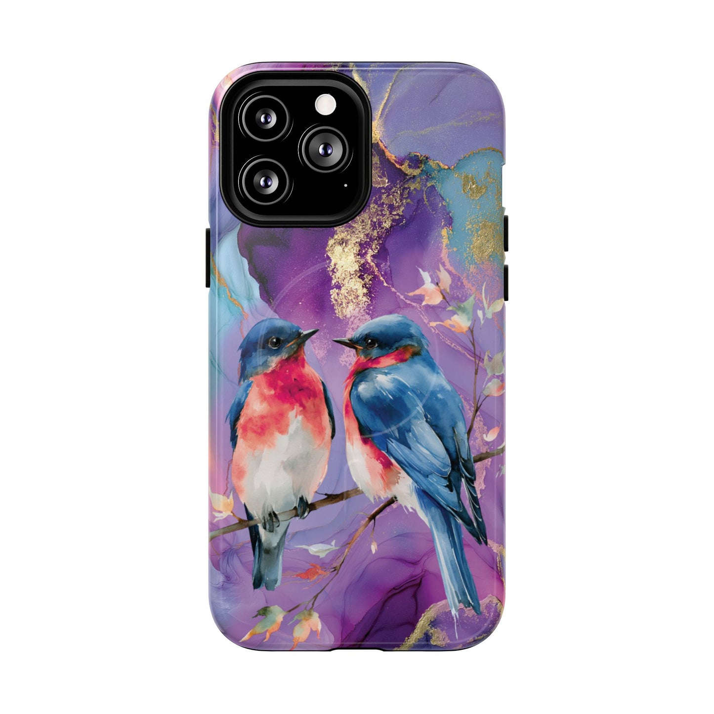 Bird Pair Tough Magnetic Phone Case — Purple Watercolor Floral Design