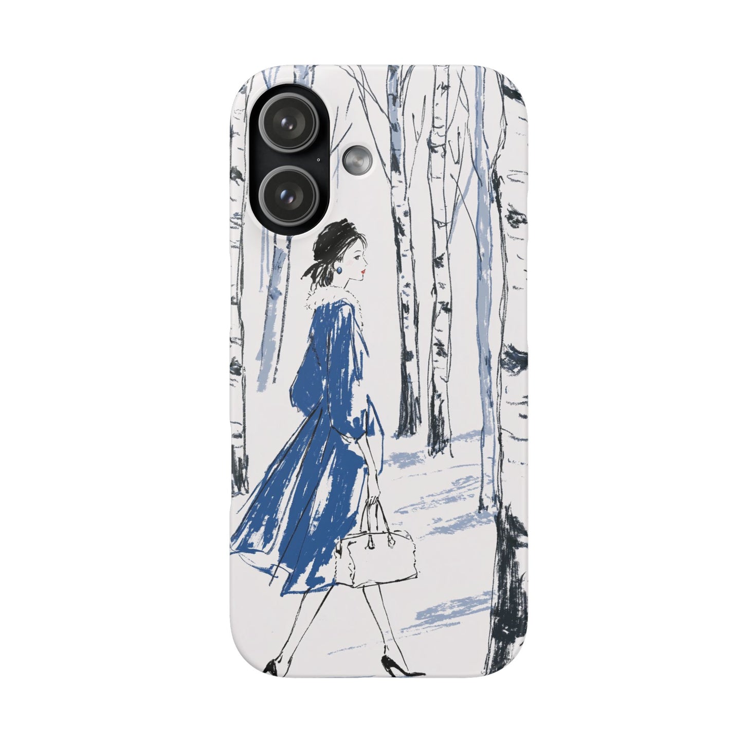 Birch Walk Phone Case — Stylish Blue Winter Illustration Snap Case